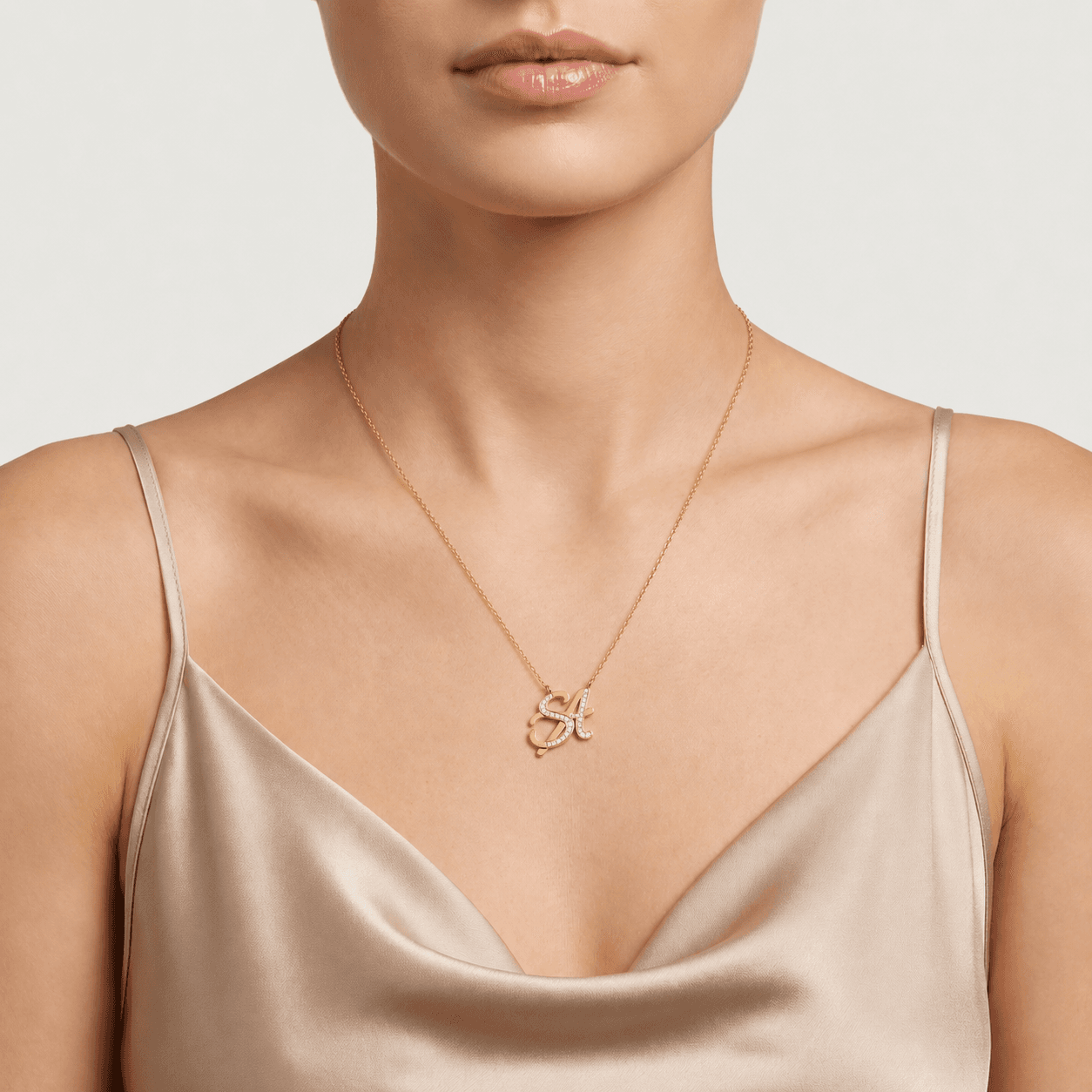 Forever S&A — Diamond Script Initial Pendant on model