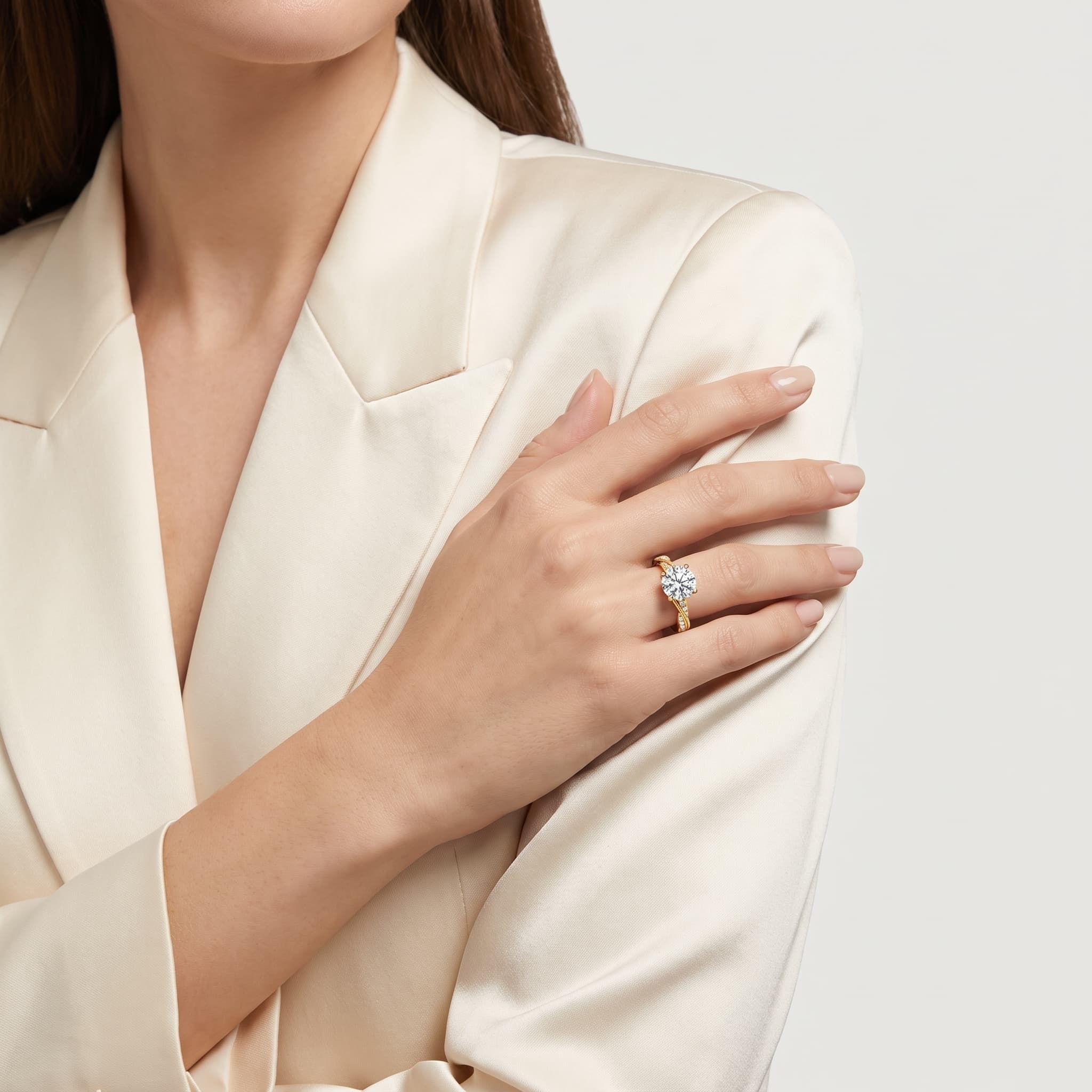 Twist of Fate — Round Diamond Solitaire with Twisted Pavé Shank thumbnail 3