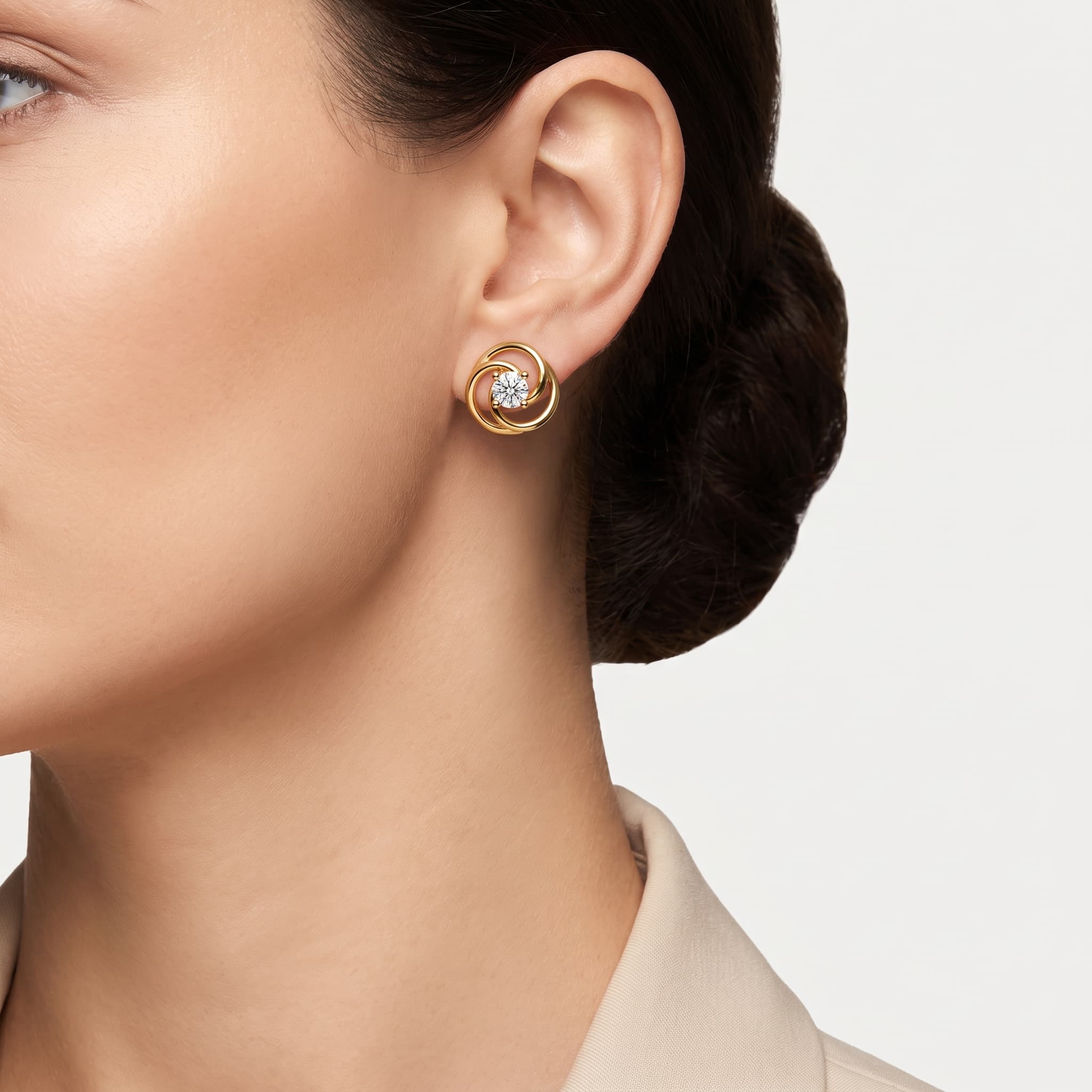 Windswept Bloom — Round Diamond Swirl Stud Earrings thumbnail 3