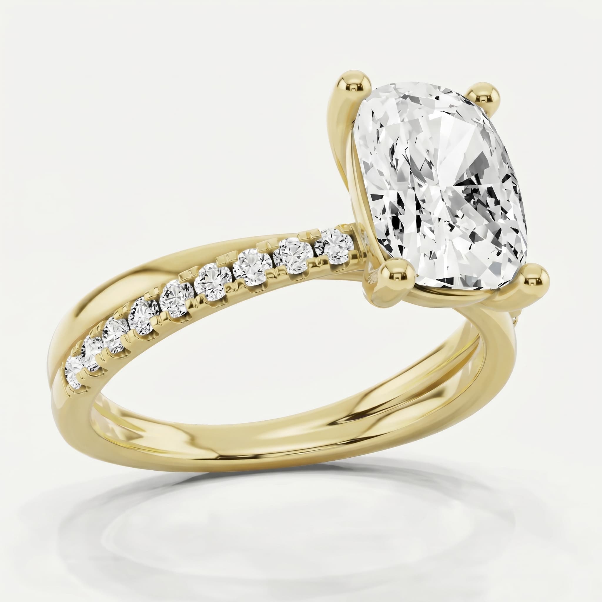Where Paths Meet — Elongated Cushion Crossover Ring on model