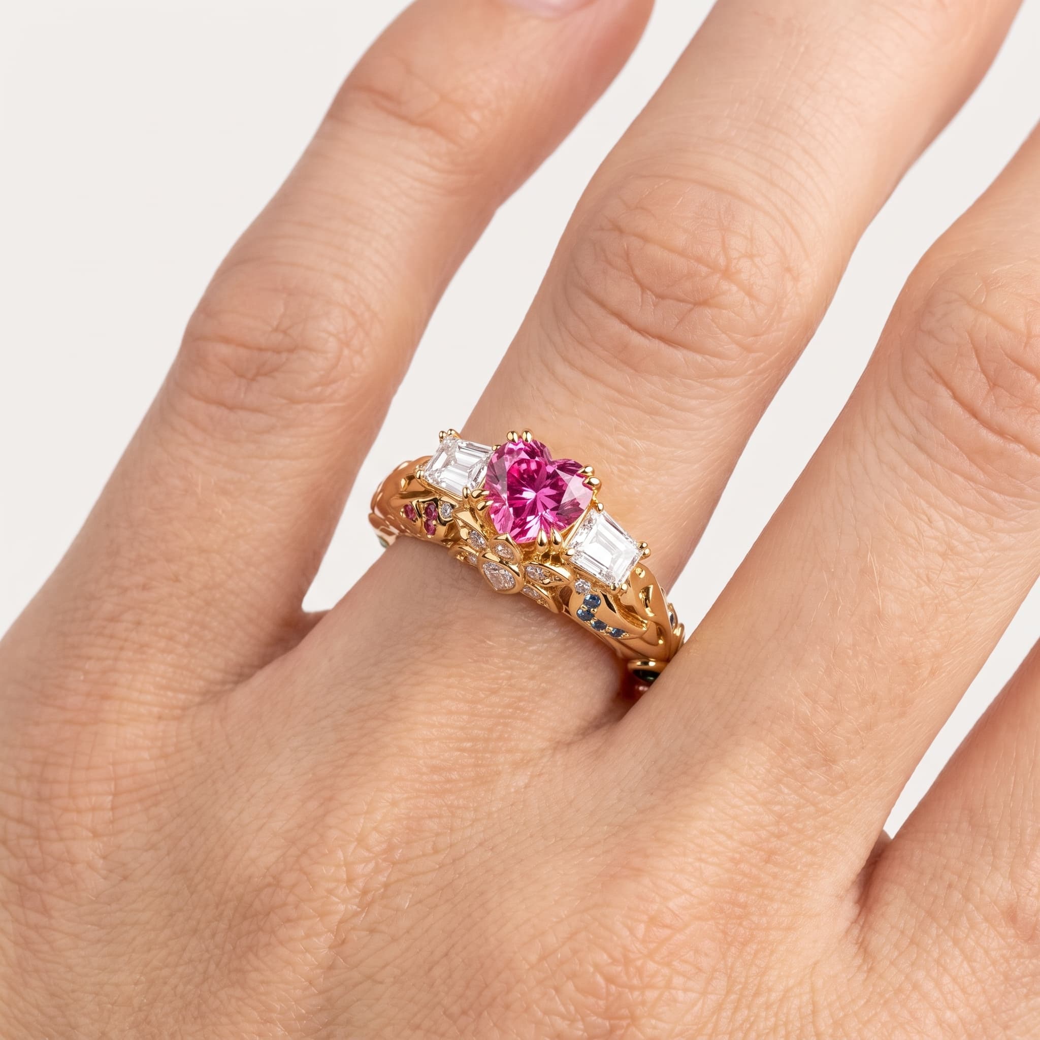 Rosewild — Fancy Pink Cushion Diamond Three Stone Ring thumbnail 5