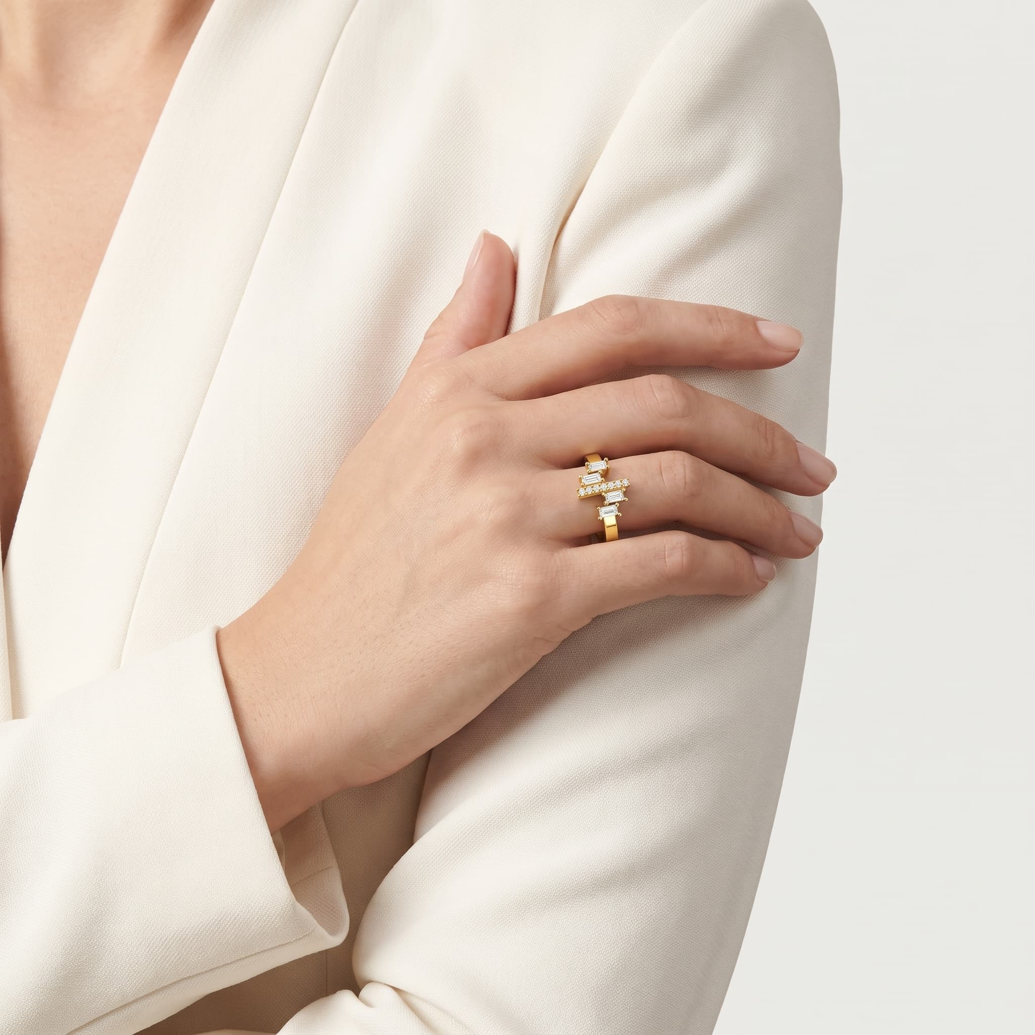 Scattered Light — Baguette & Round Diamond Cluster Ring thumbnail 3