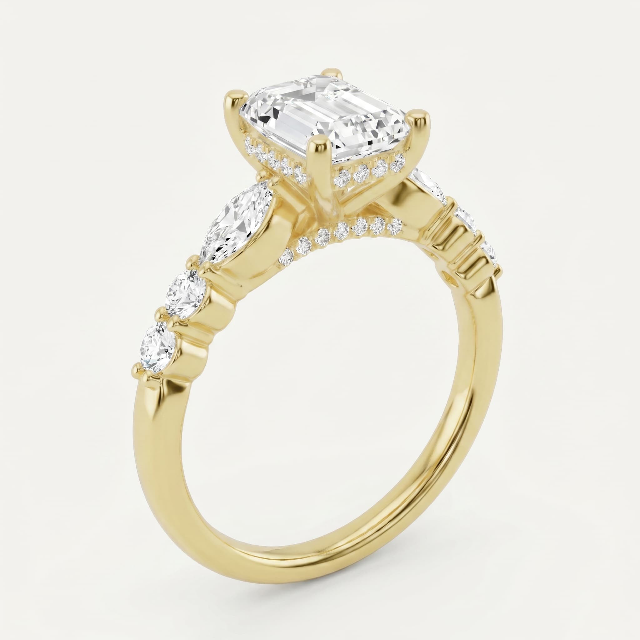 Beneath the Veil — Emerald Hidden Halo Diamond Ring on model