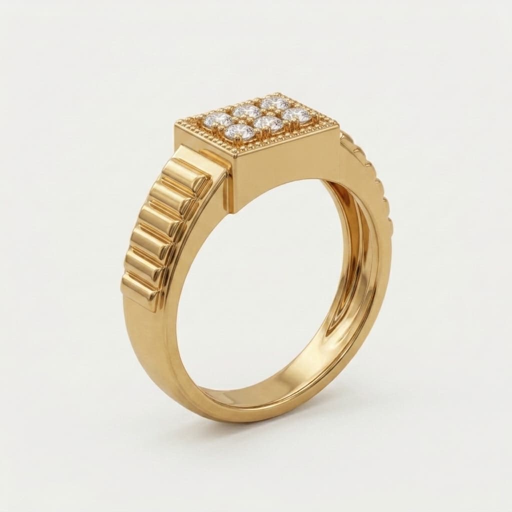 Ridgeline — Round Diamond Pavé Square Men's Ring on model