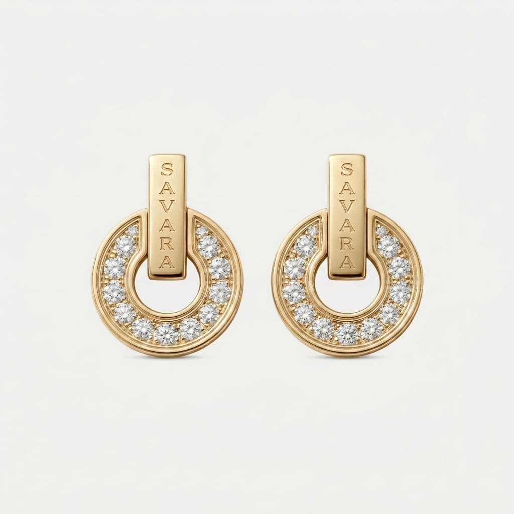 Open Circle — Round Diamond Pavé Drop Stud Earrings