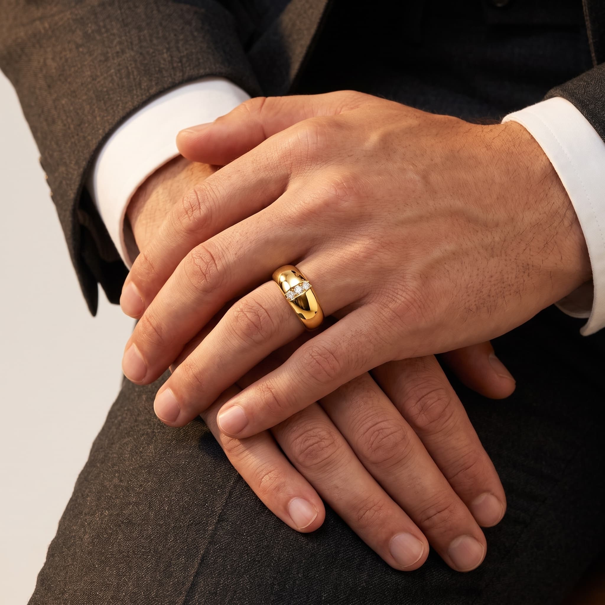 Steadfast — Three Stone Diamond Men's Band with Sculpted Loop Accent thumbnail 3