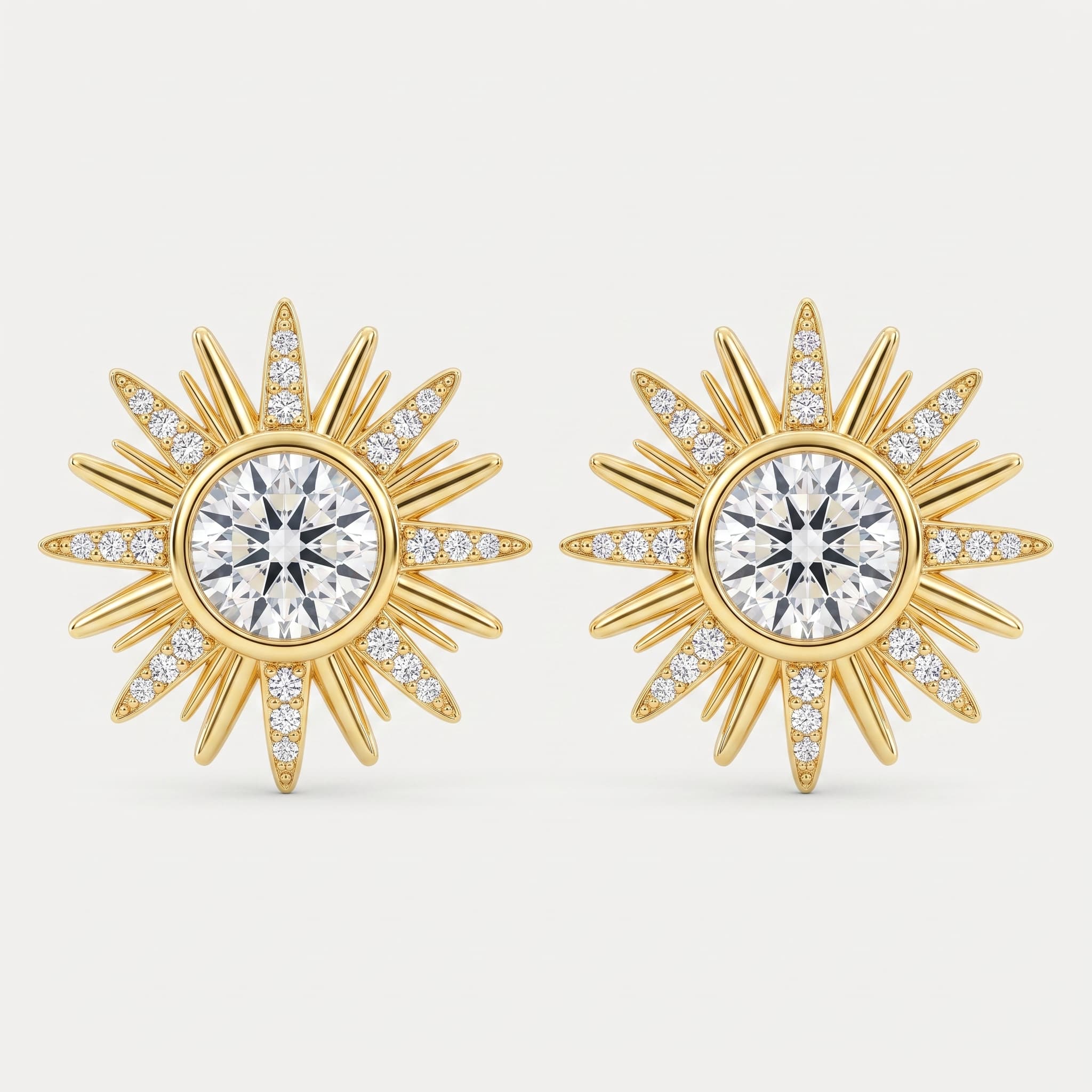 Starburst Bloom — Diamond Sunburst Stud Earrings
