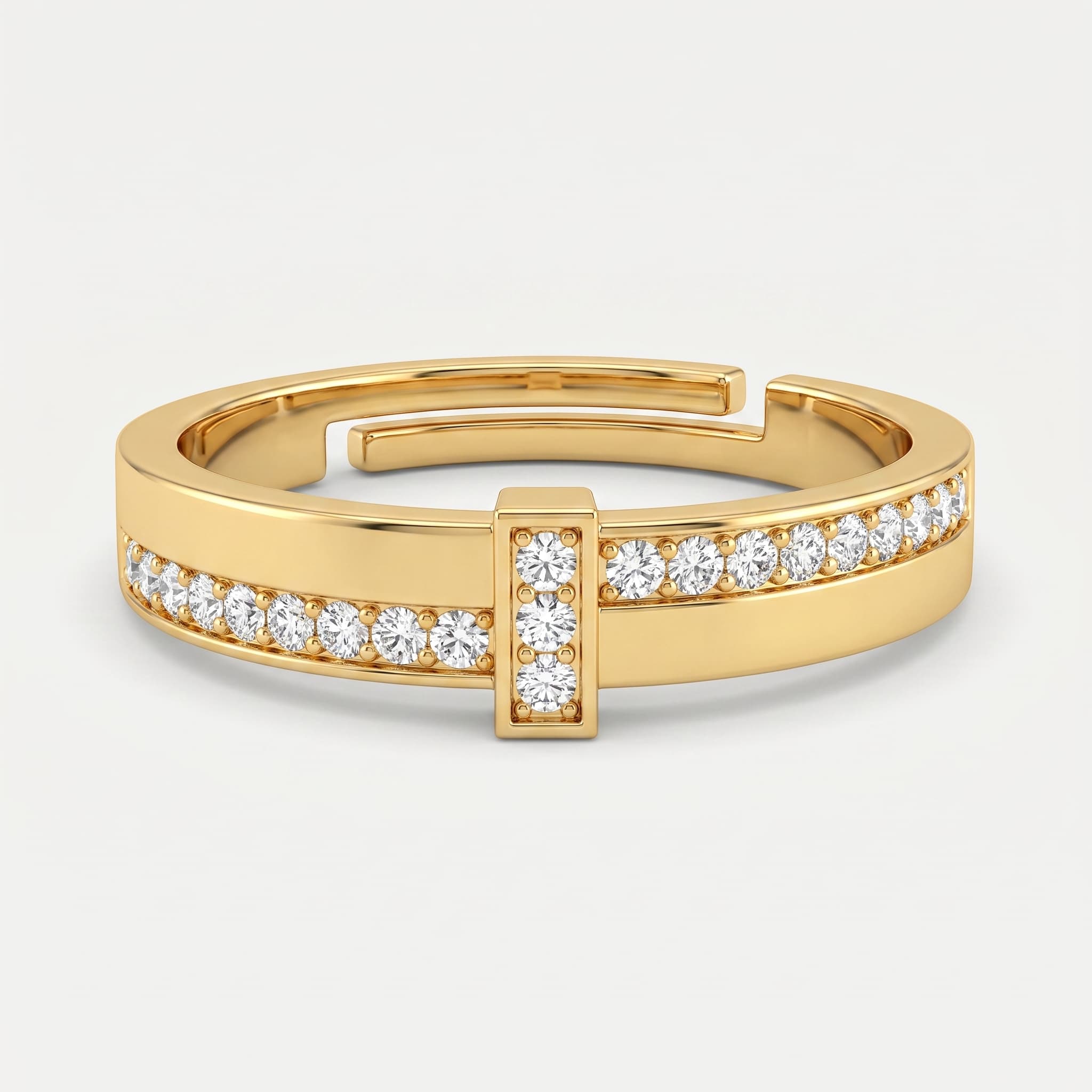 Crossbar — Round Diamond Channel Band with Raised Bar Accent