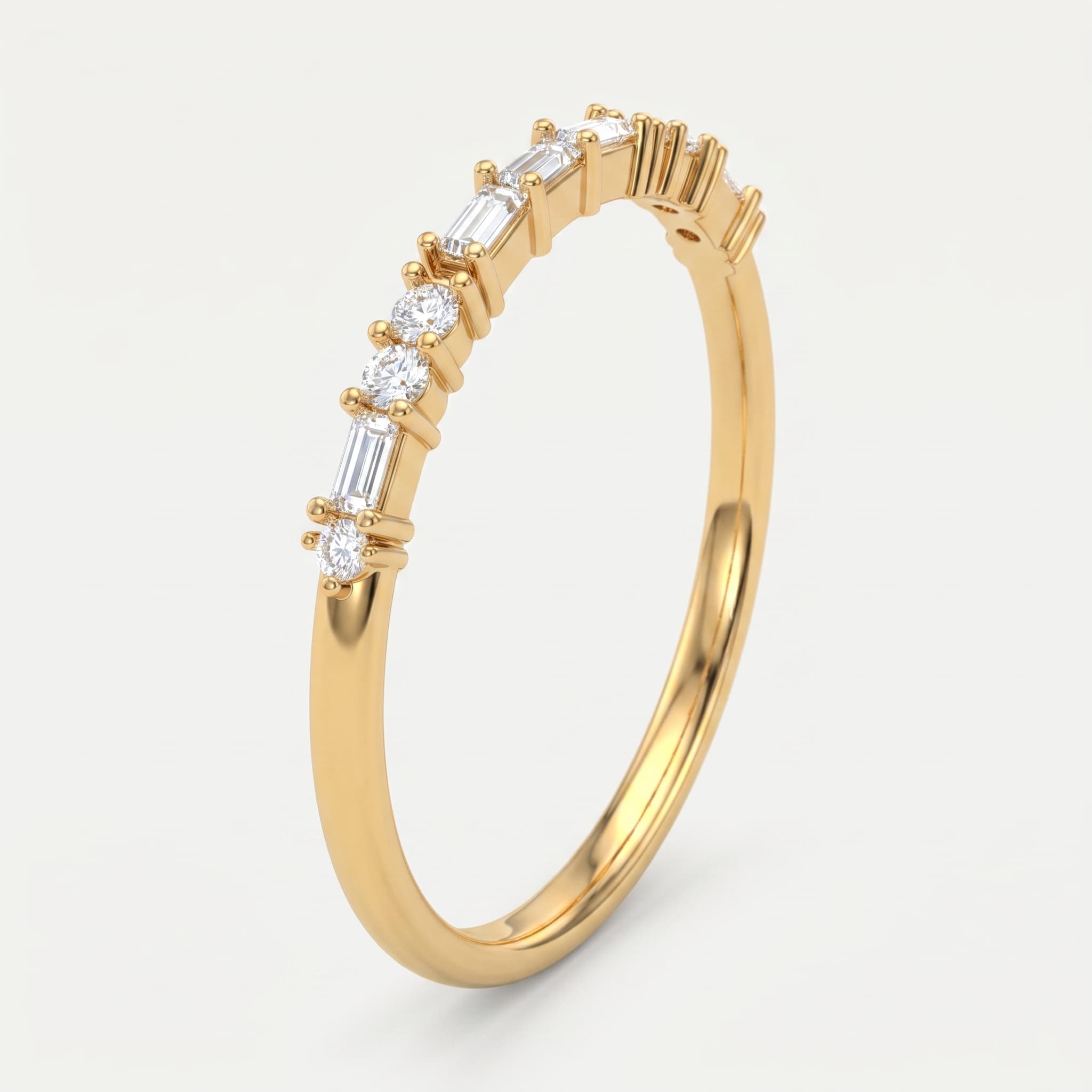 Rhythm & Light — Round & Baguette Diamond Alternating Band on model