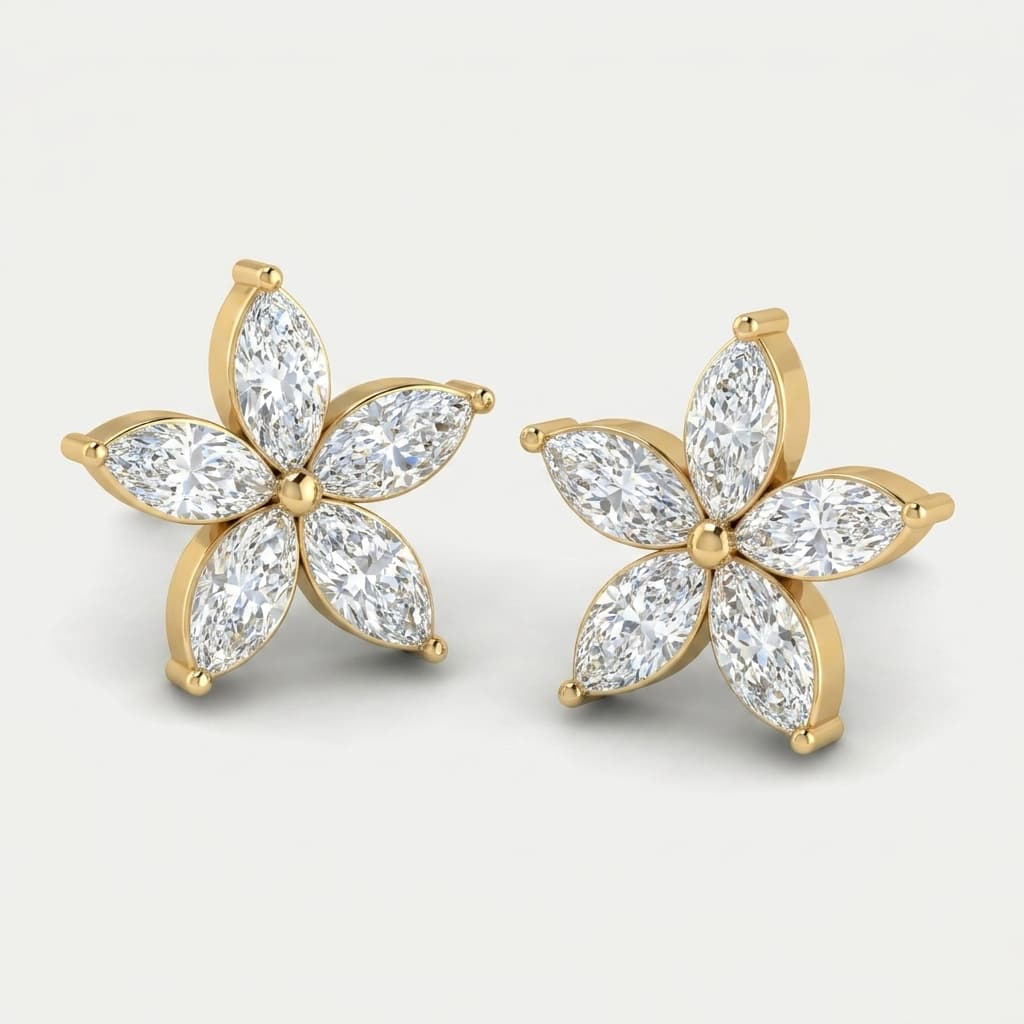 Marquise Bloom — Five Petal Diamond Flower Stud Earrings