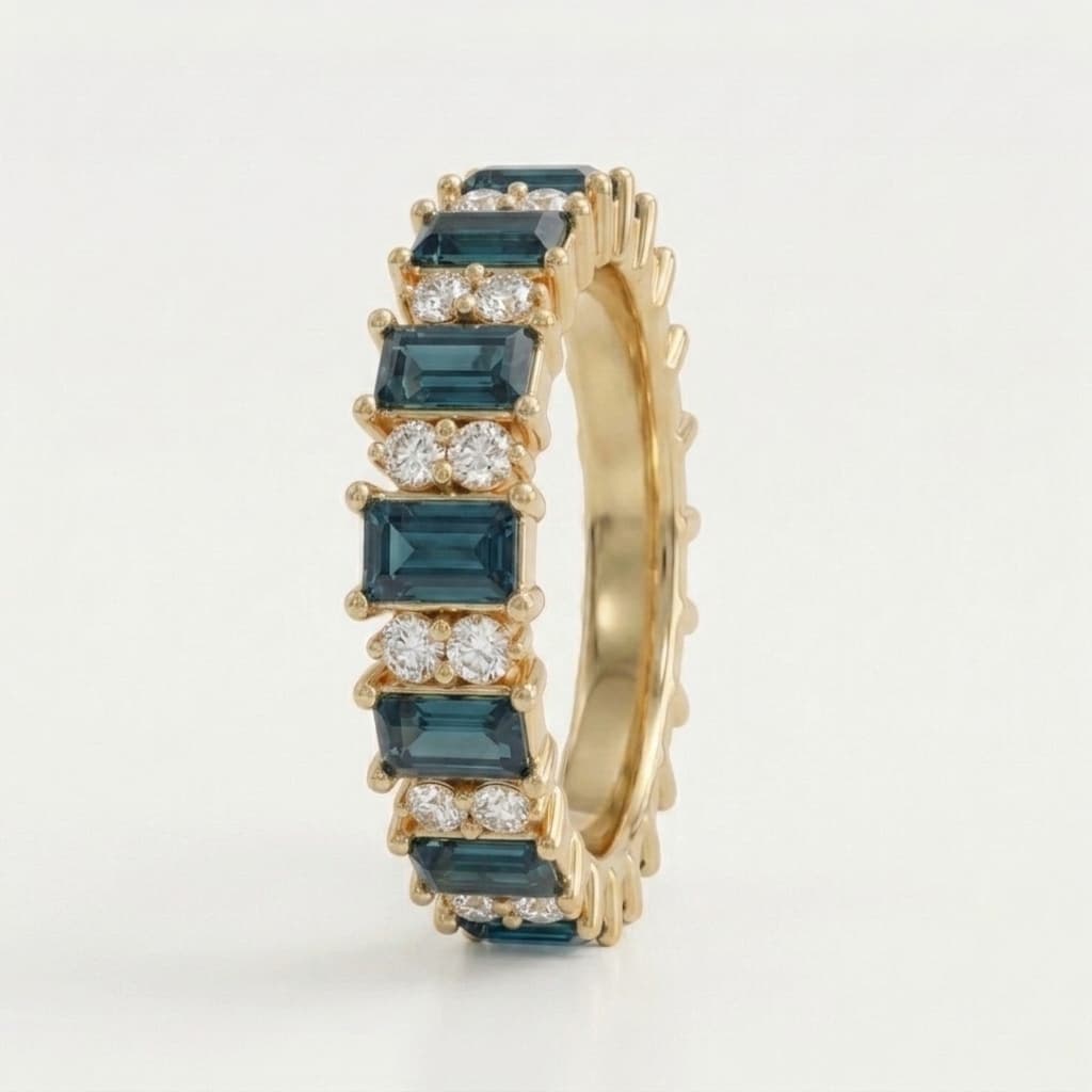 Deep Tide — Fancy Blue Baguette Diamond Eternity Band on model