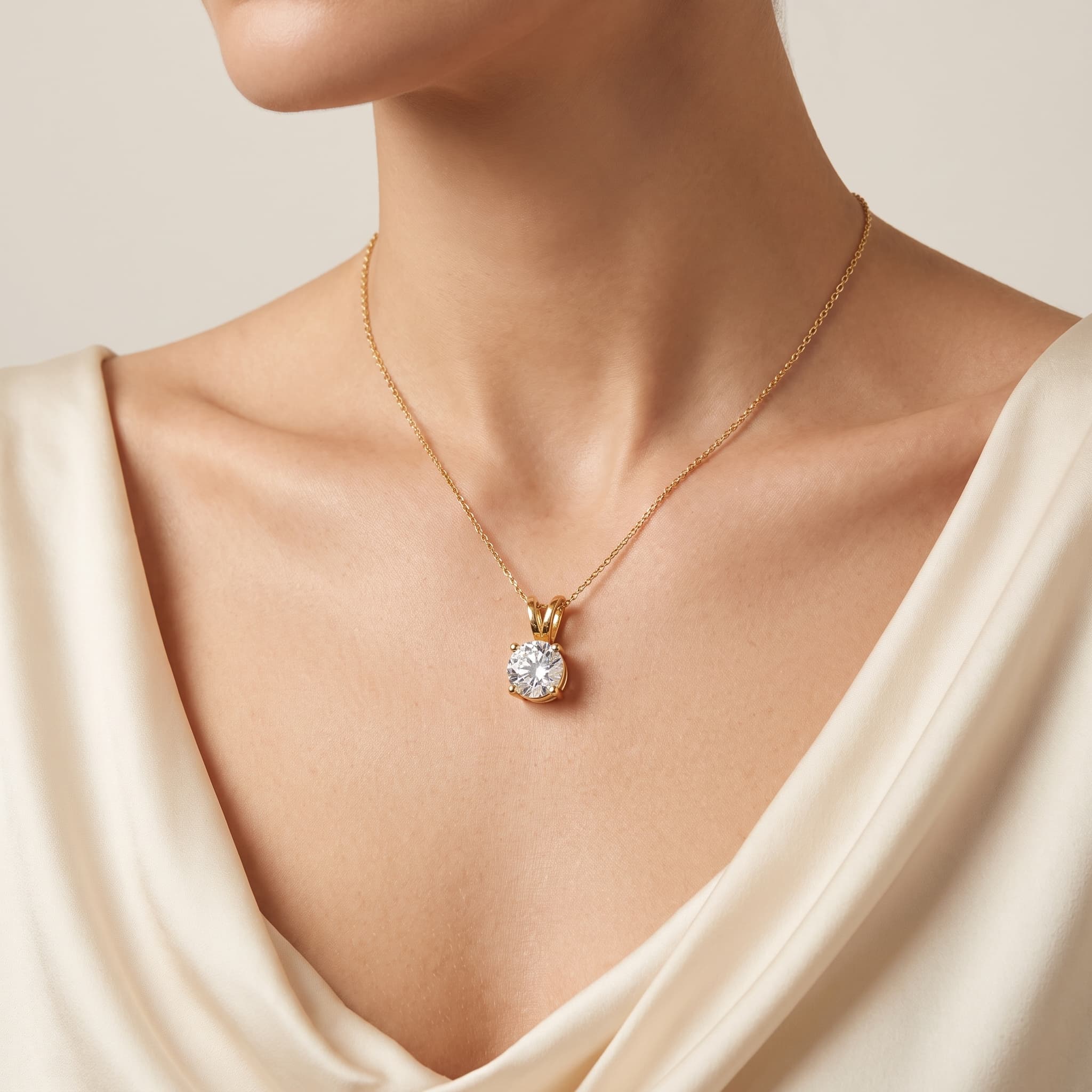 Solaris — Round Diamond Solitaire Pendant on model