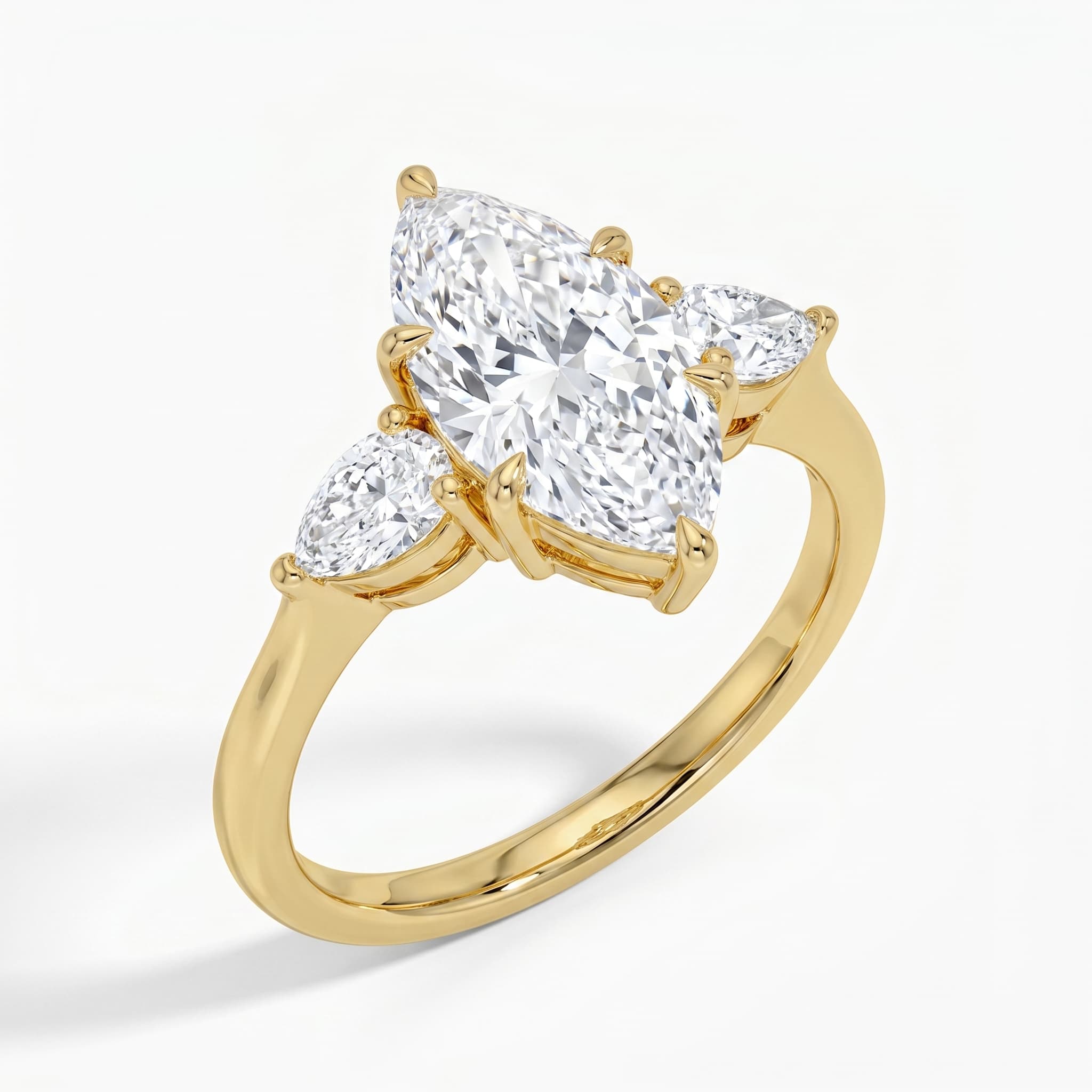Tears of Joy — Marquise Three Stone Diamond Ring on model