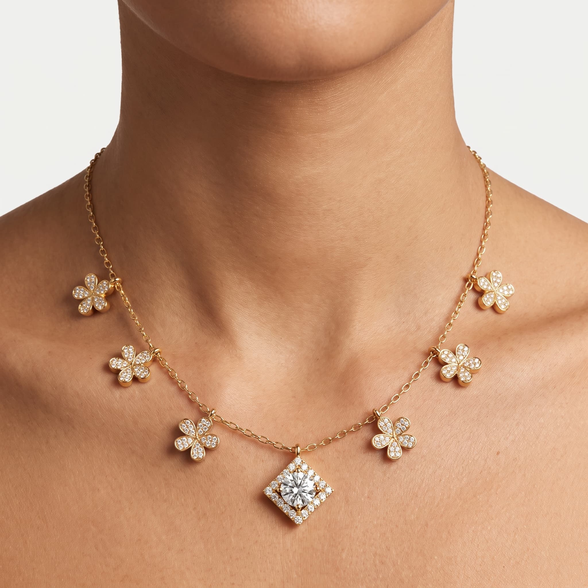 Petals & Light — Diamond Clover Charm Necklace thumbnail 4