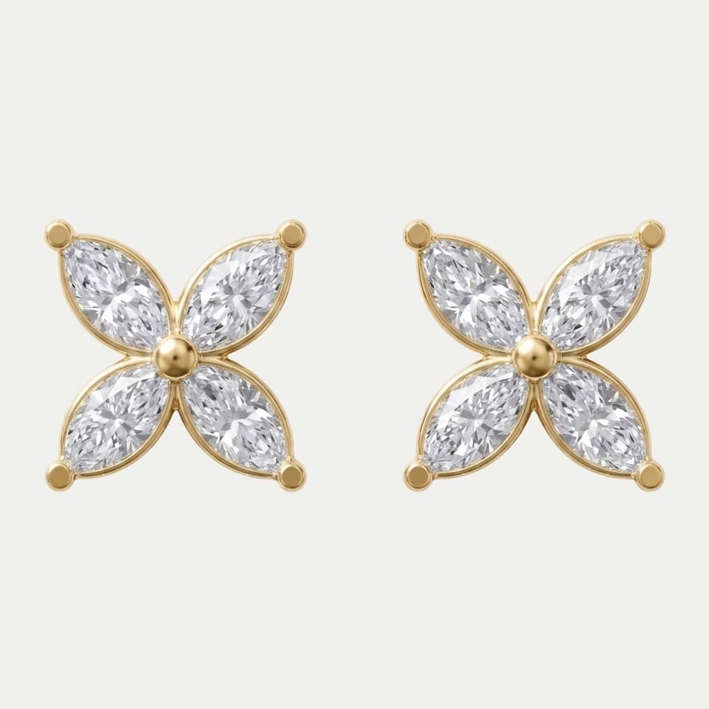 Petal Dance — Marquise Diamond Cluster Stud Earrings