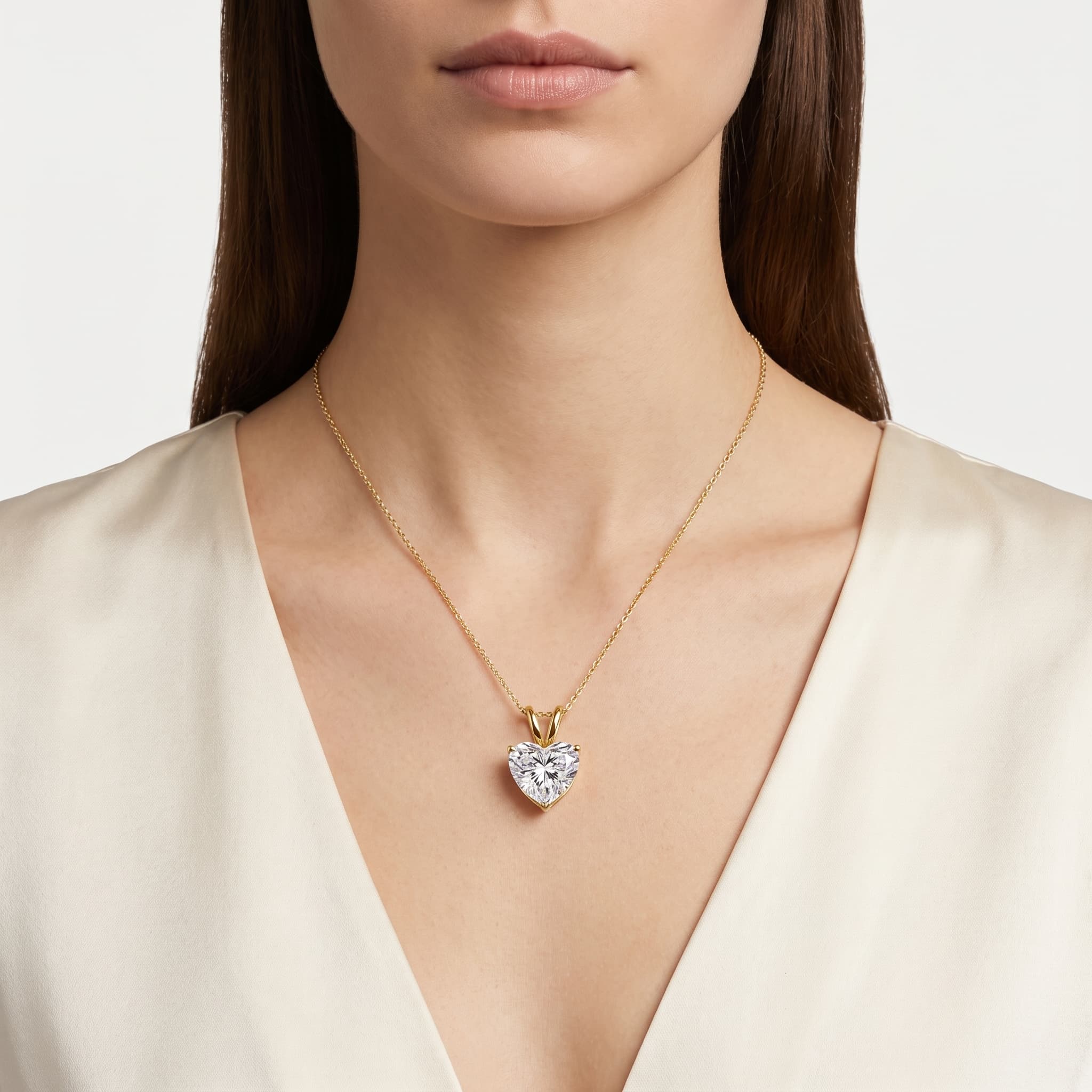 Whole Heart — Heart Diamond Solitaire Pendant on model