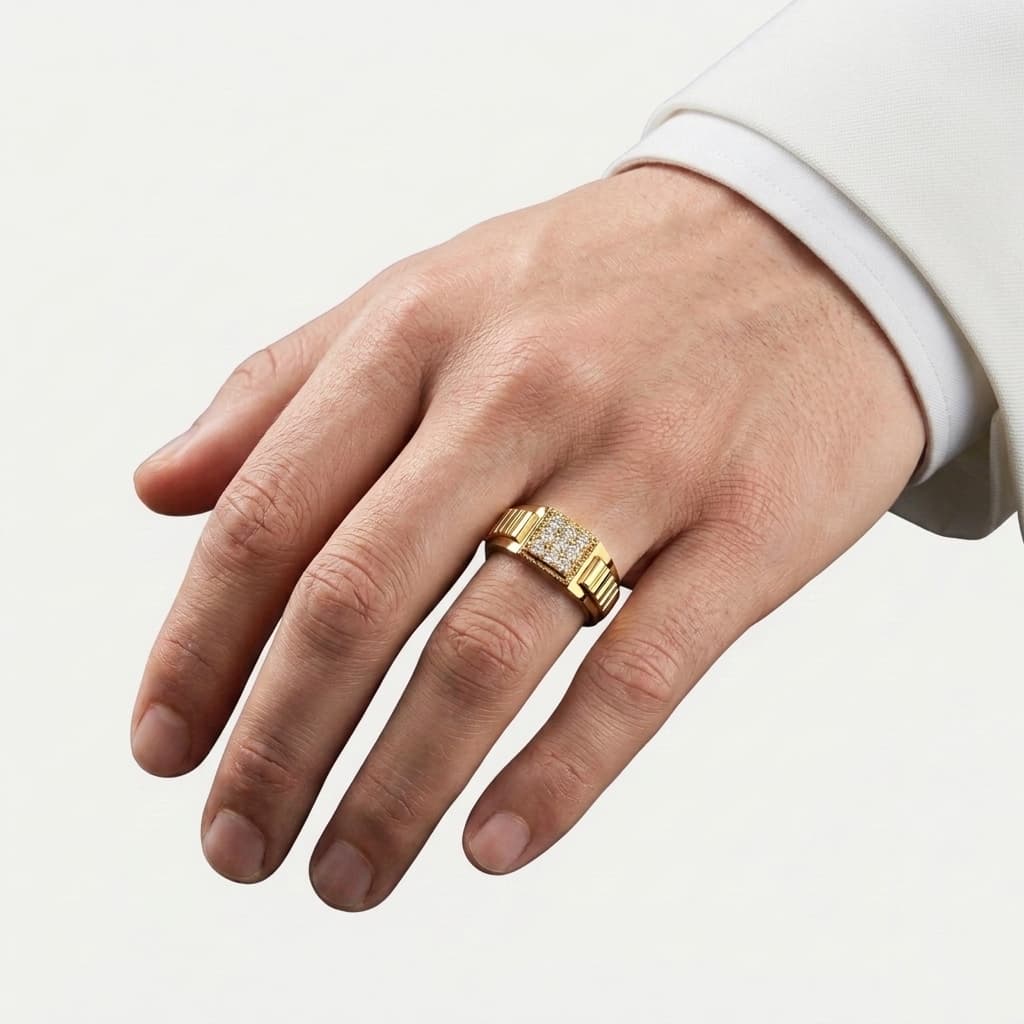 Ridgeline — Round Diamond Pavé Square Men's Ring thumbnail 3