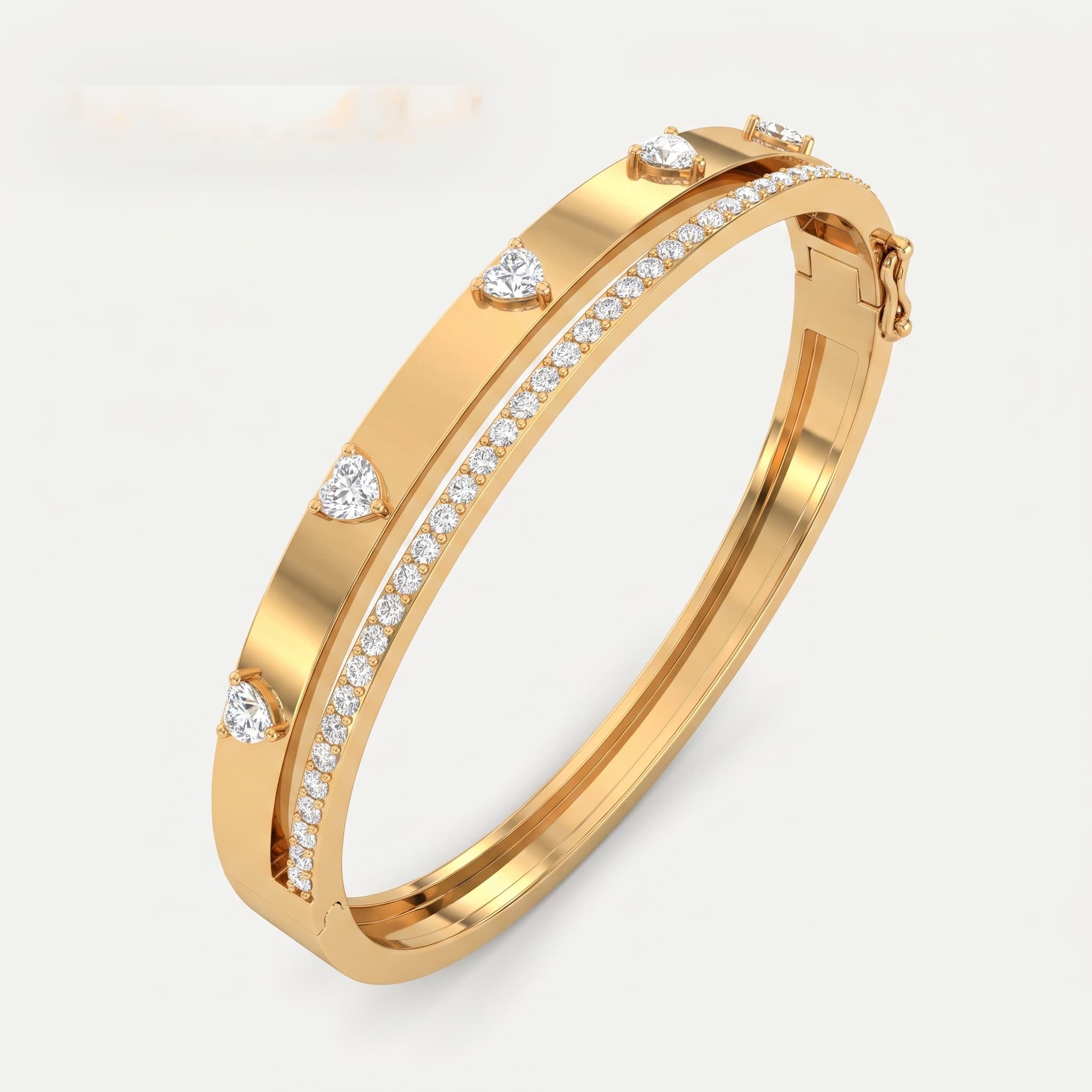 Heartline — Round & Heart Diamond Bangle Bracelet on model