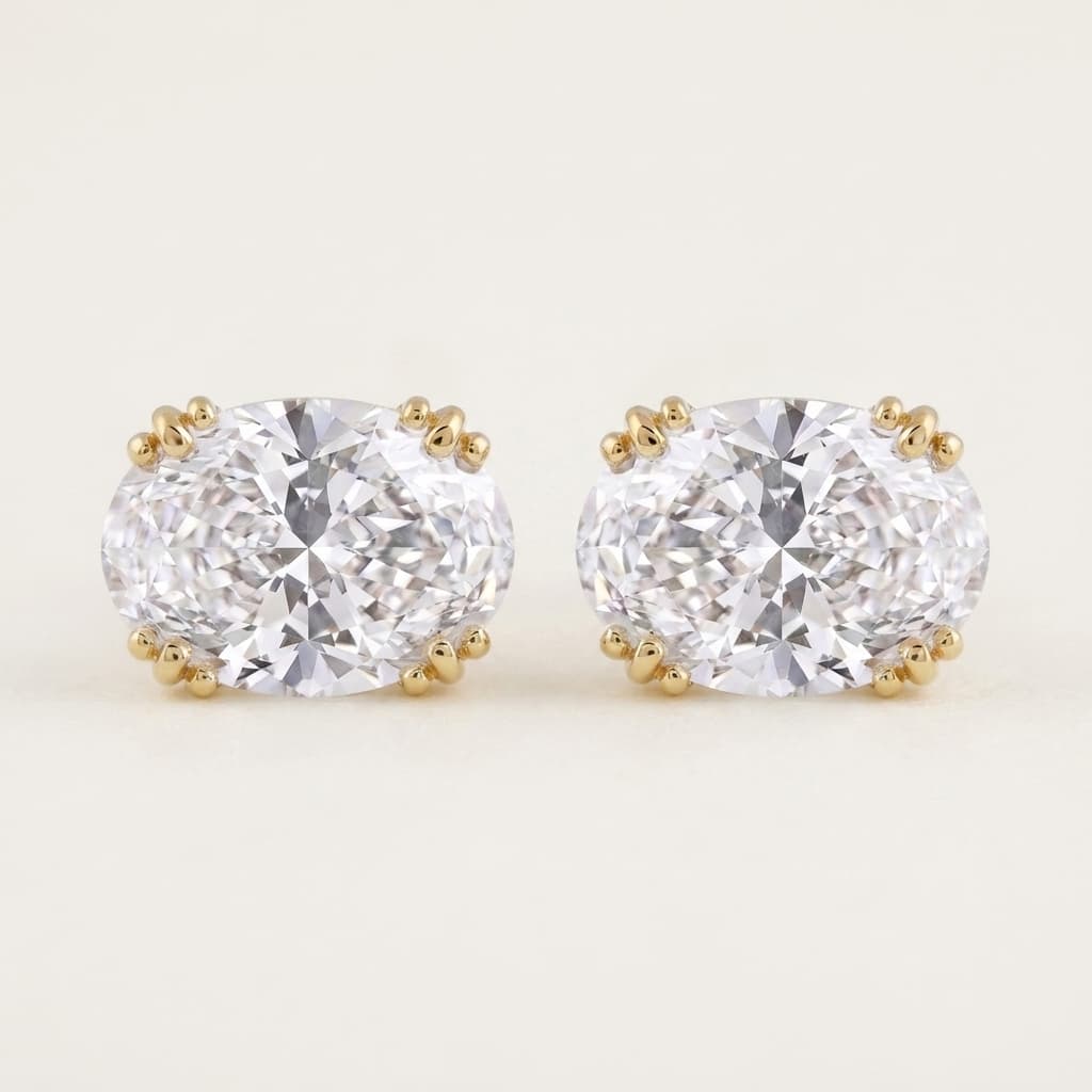 Radiant Glow — Oval Cut Diamond Threaded Stud Earrings