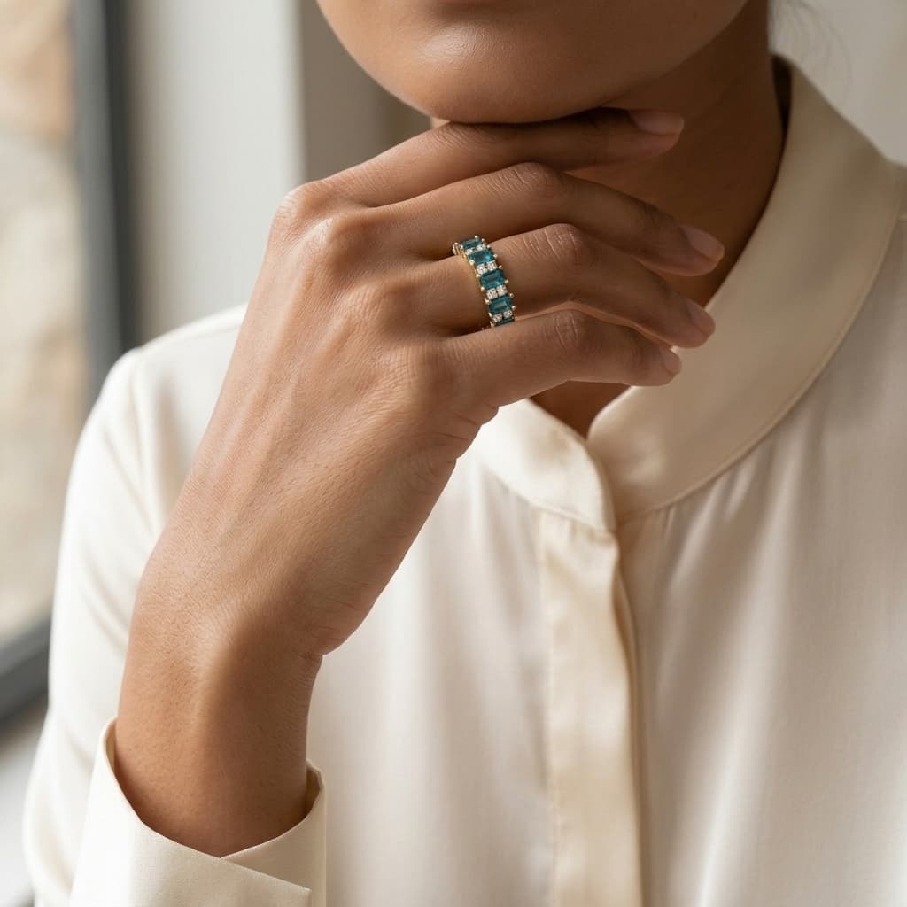 Deep Tide — Fancy Blue Baguette Diamond Eternity Band thumbnail 3