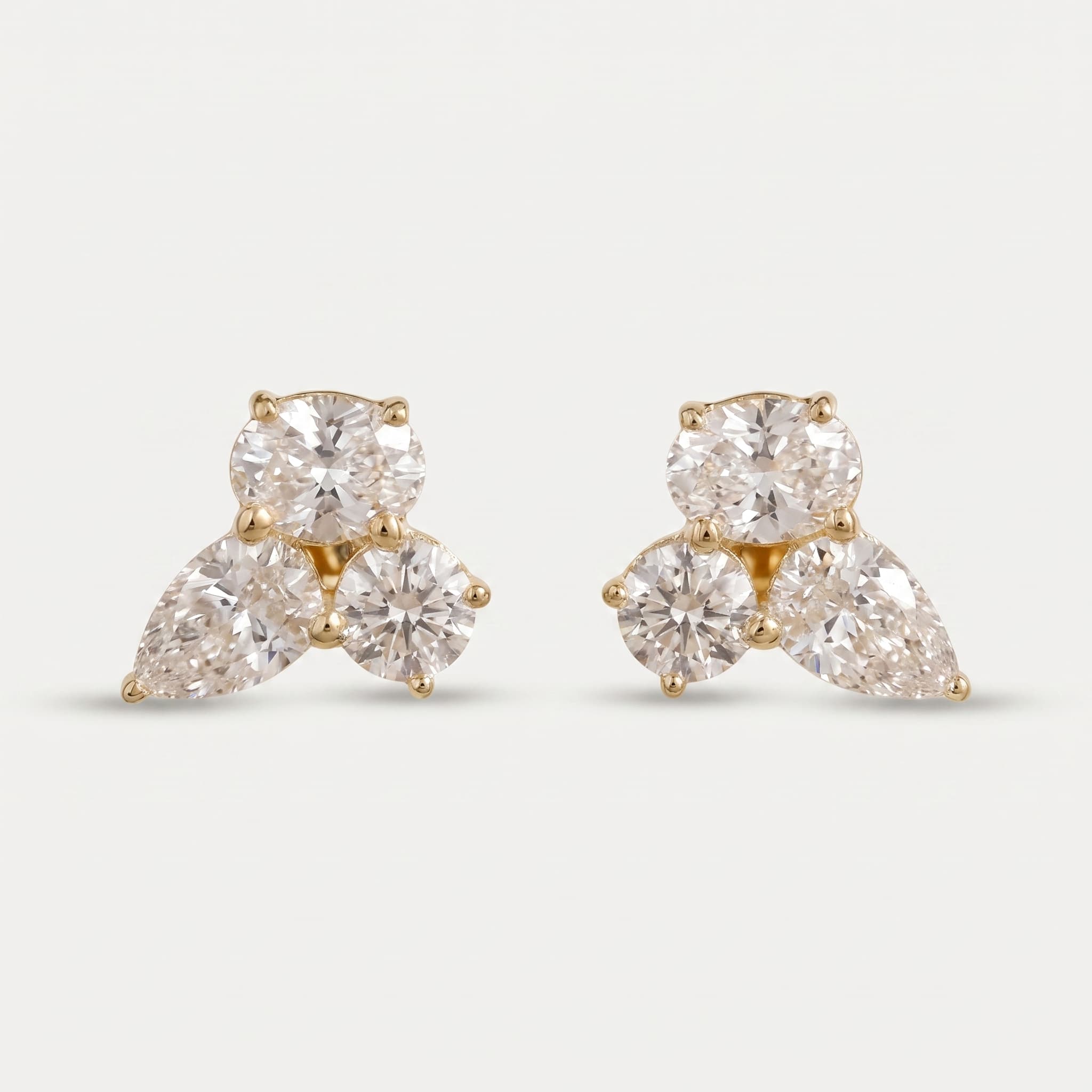 Trio — Round, Pear & Oval Diamond Cluster Stud Earrings