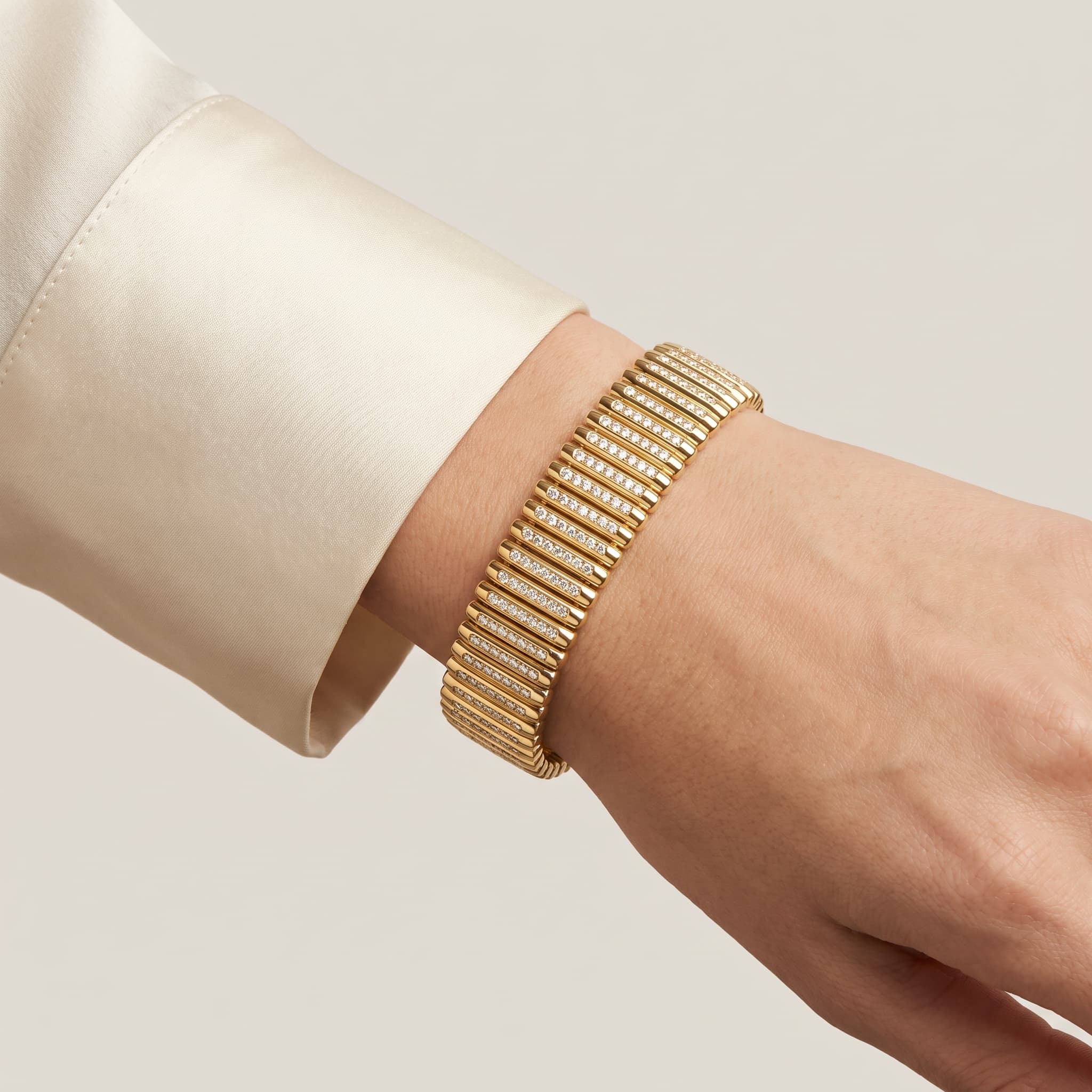 Liquid Light — Flexible Diamond Mesh Tennis Bracelet on model
