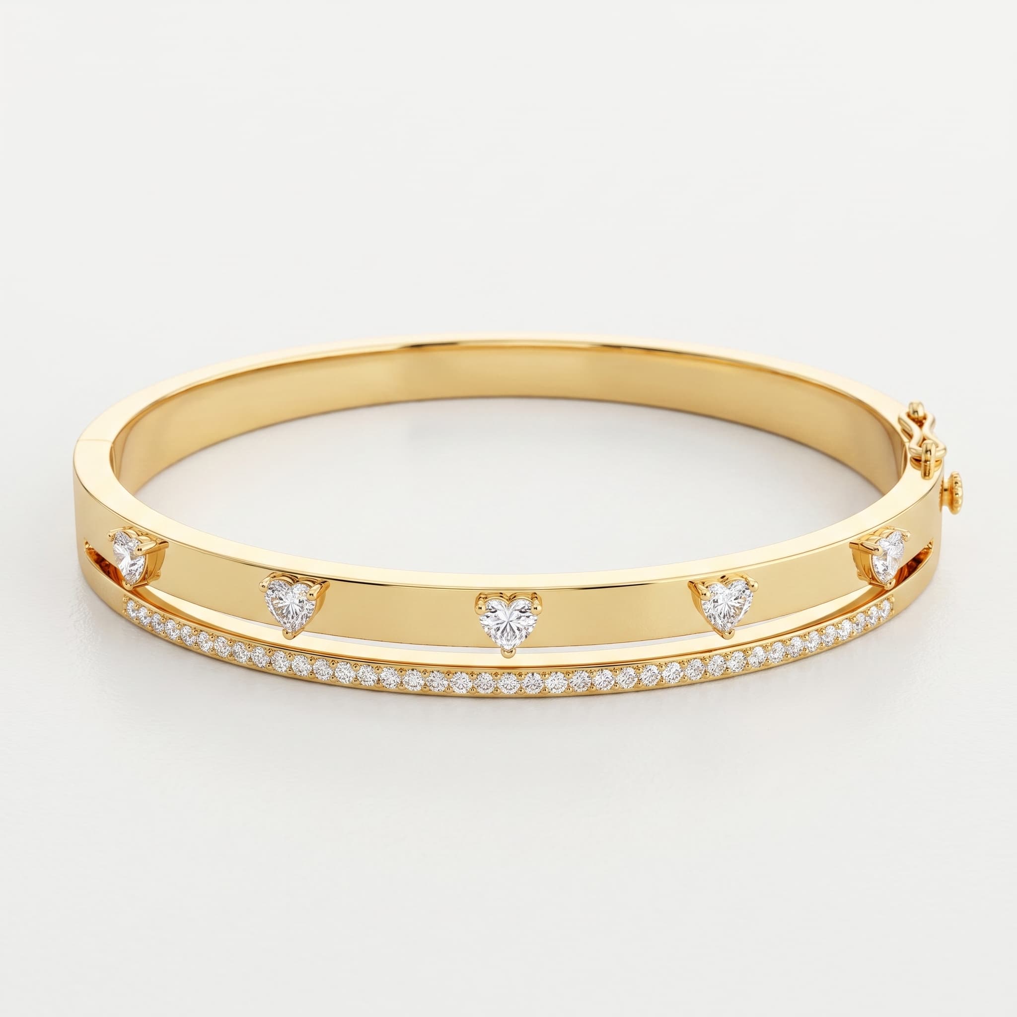 Heartline — Round & Heart Diamond Bangle Bracelet