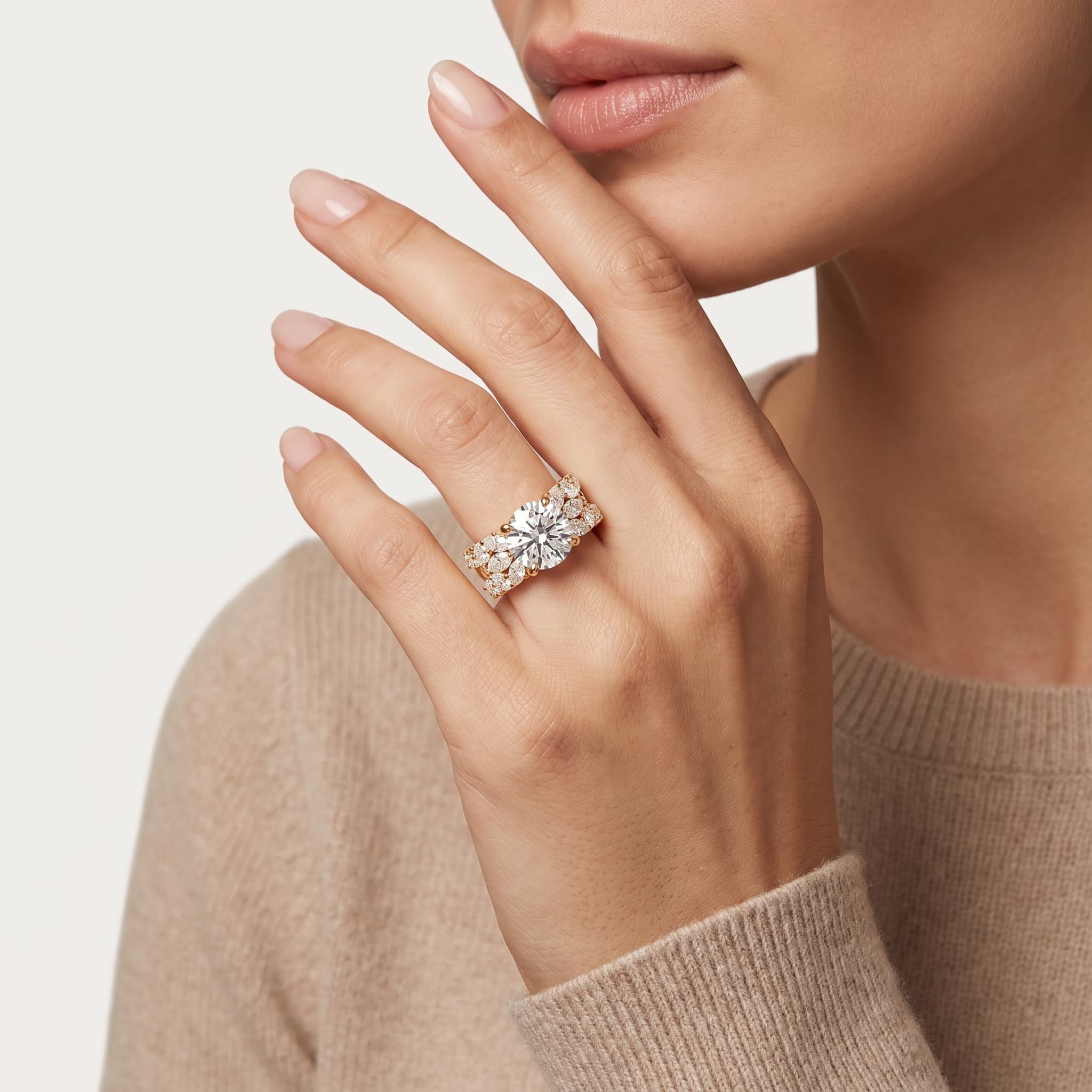 Grand Bouquet — Round, Pear & Marquise Diamond Cluster Ring with Pavé Shank thumbnail 4