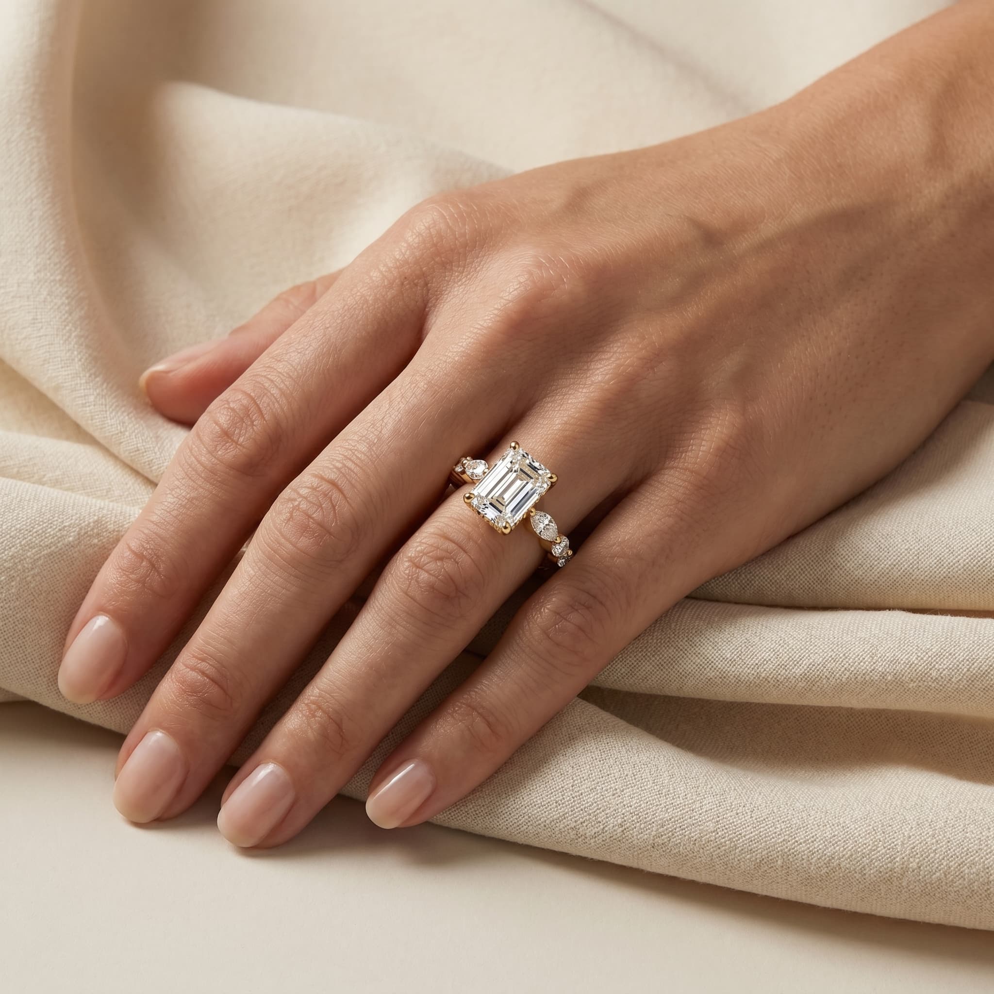 Beneath the Veil — Emerald Hidden Halo Diamond Ring thumbnail 5
