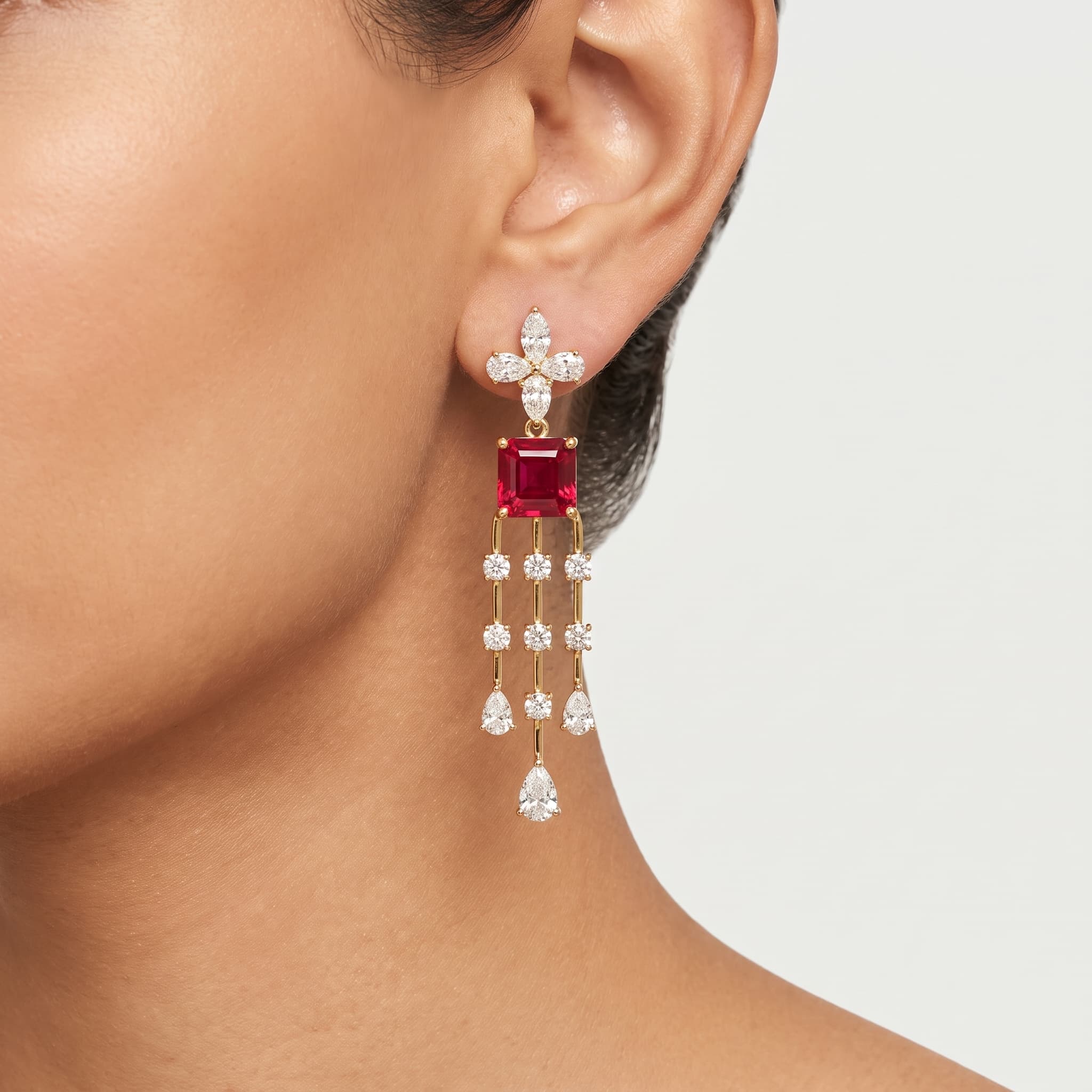 Crimson Cascade — Ruby & Diamond Chandelier Drop Earrings thumbnail 3