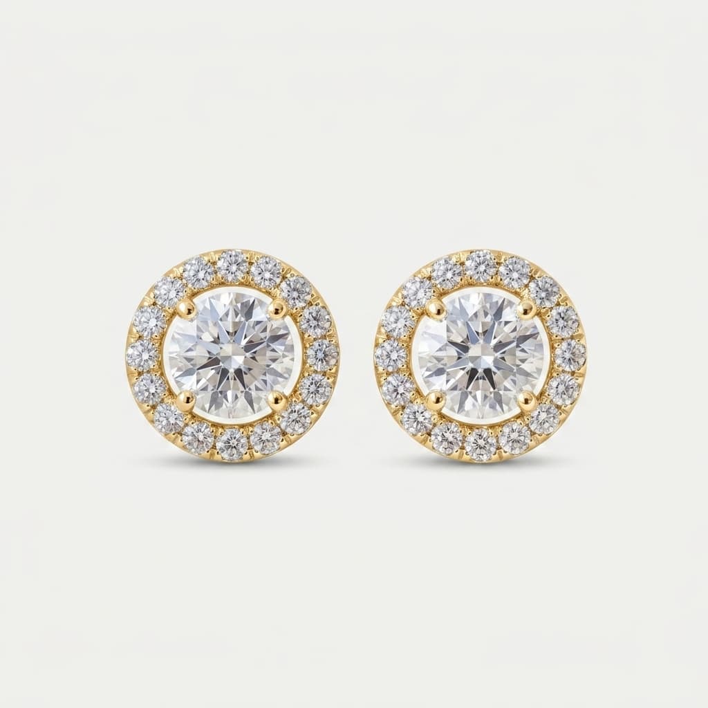 Halo Radiance — Round Diamond Halo Stud Earrings