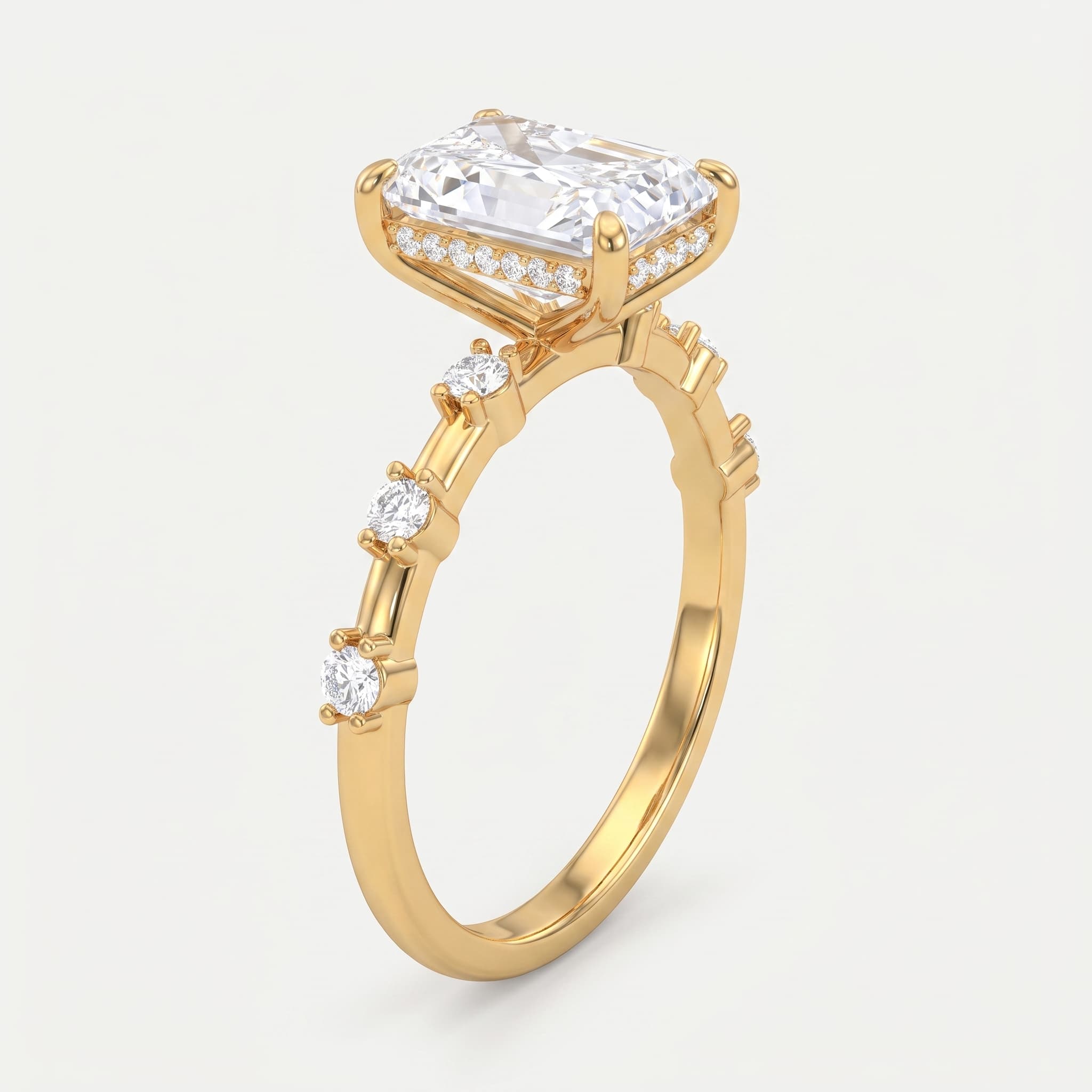 Solstice — Radiant Cut Diamond Side Stone Ring on model