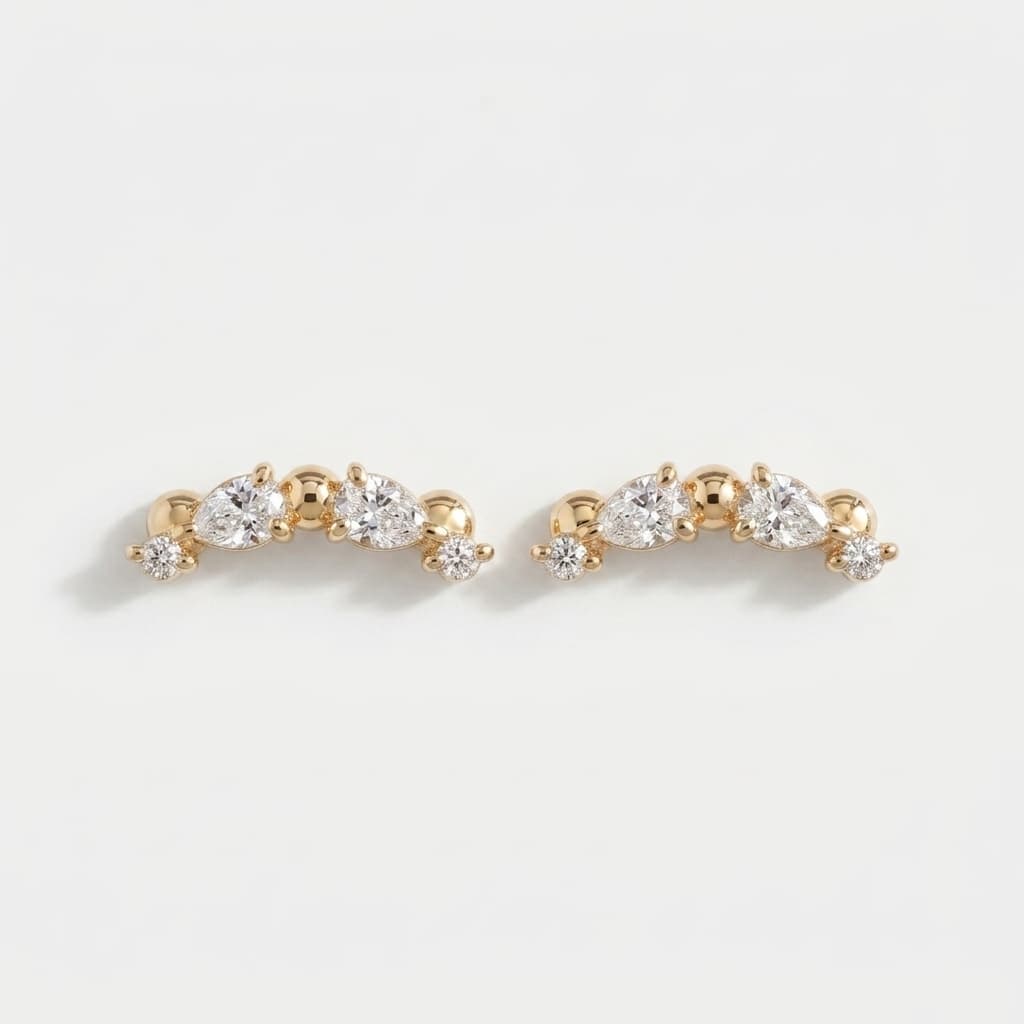 Contour Studs — Pear & Round Diamond Bar Stud Earrings