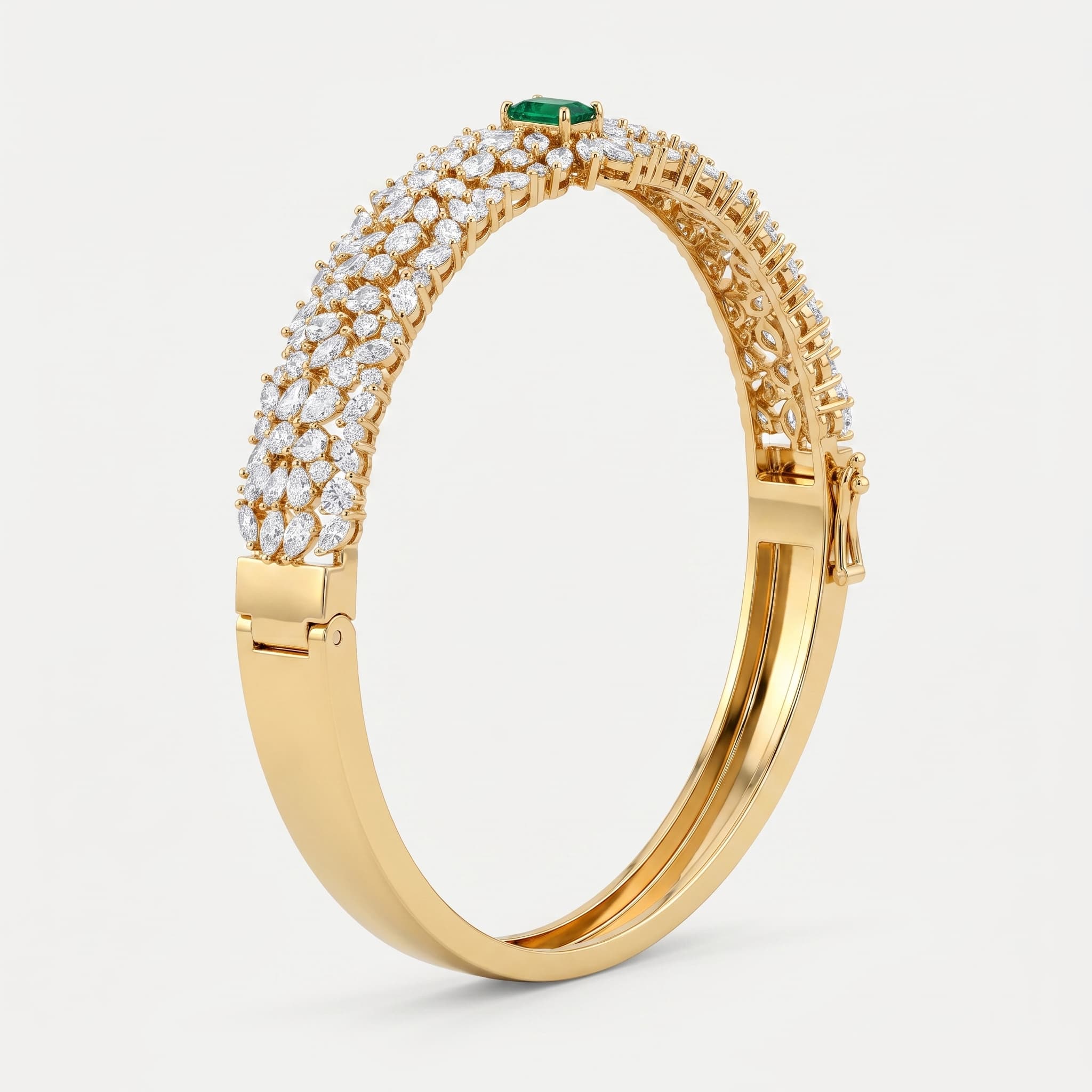 Verdant Crown — Fancy Green Diamond & Marquise Diamond Statement Bangle on model