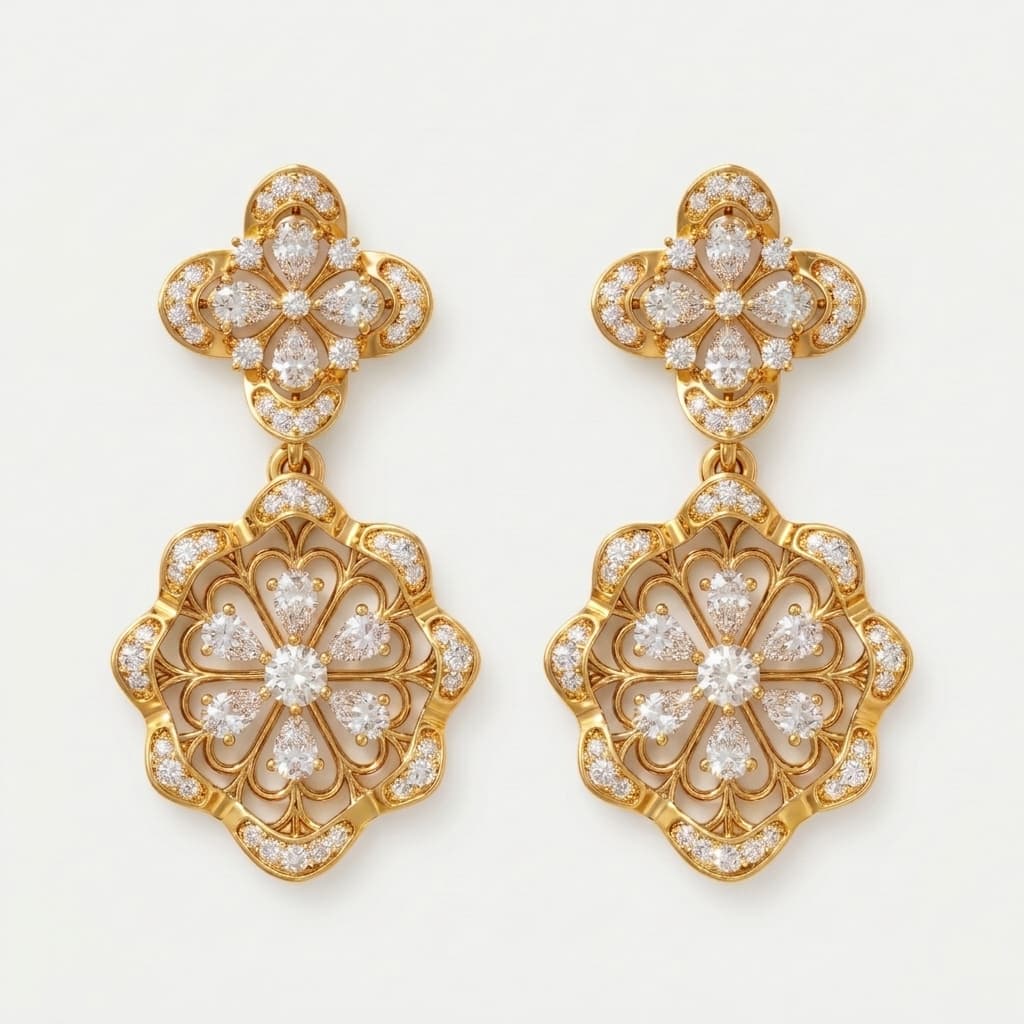 Byzantine Bloom — Round & Pear Diamond Double Flower Drop Earrings