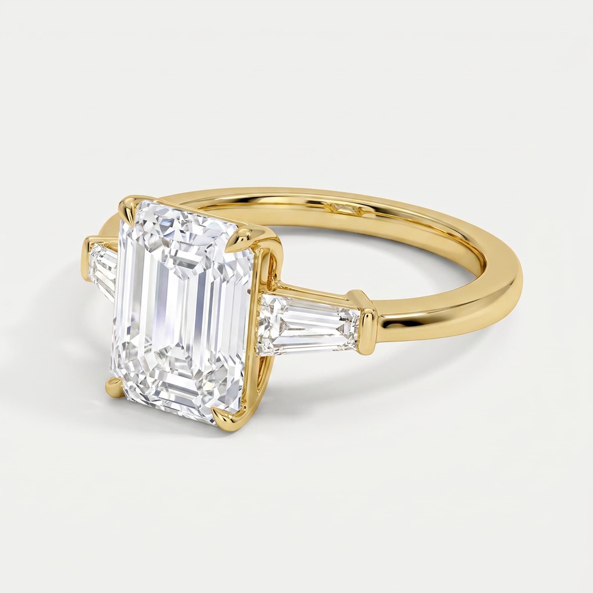 Symphony of Forever — Double Prong Three-Stone Diamond Ring on model