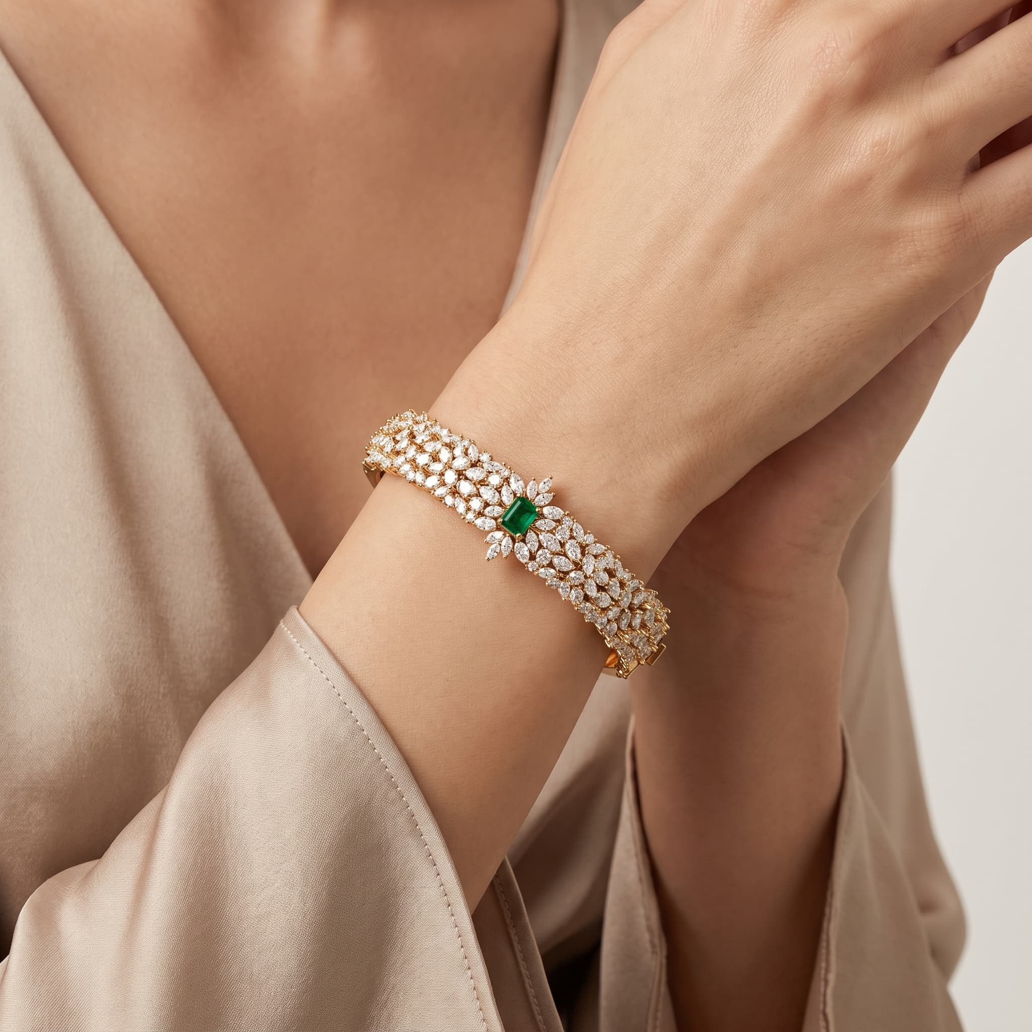 Verdant Crown — Fancy Green Diamond & Marquise Diamond Statement Bangle thumbnail 4