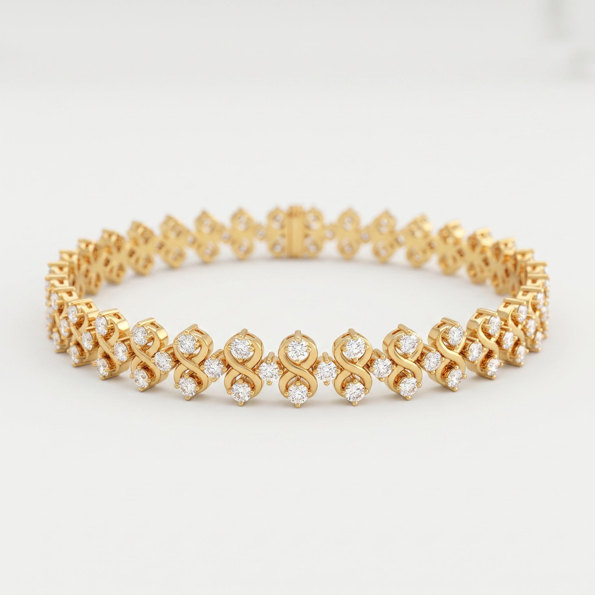Clover Cascade — Round Diamond Three-Row Floral Link Bracelet