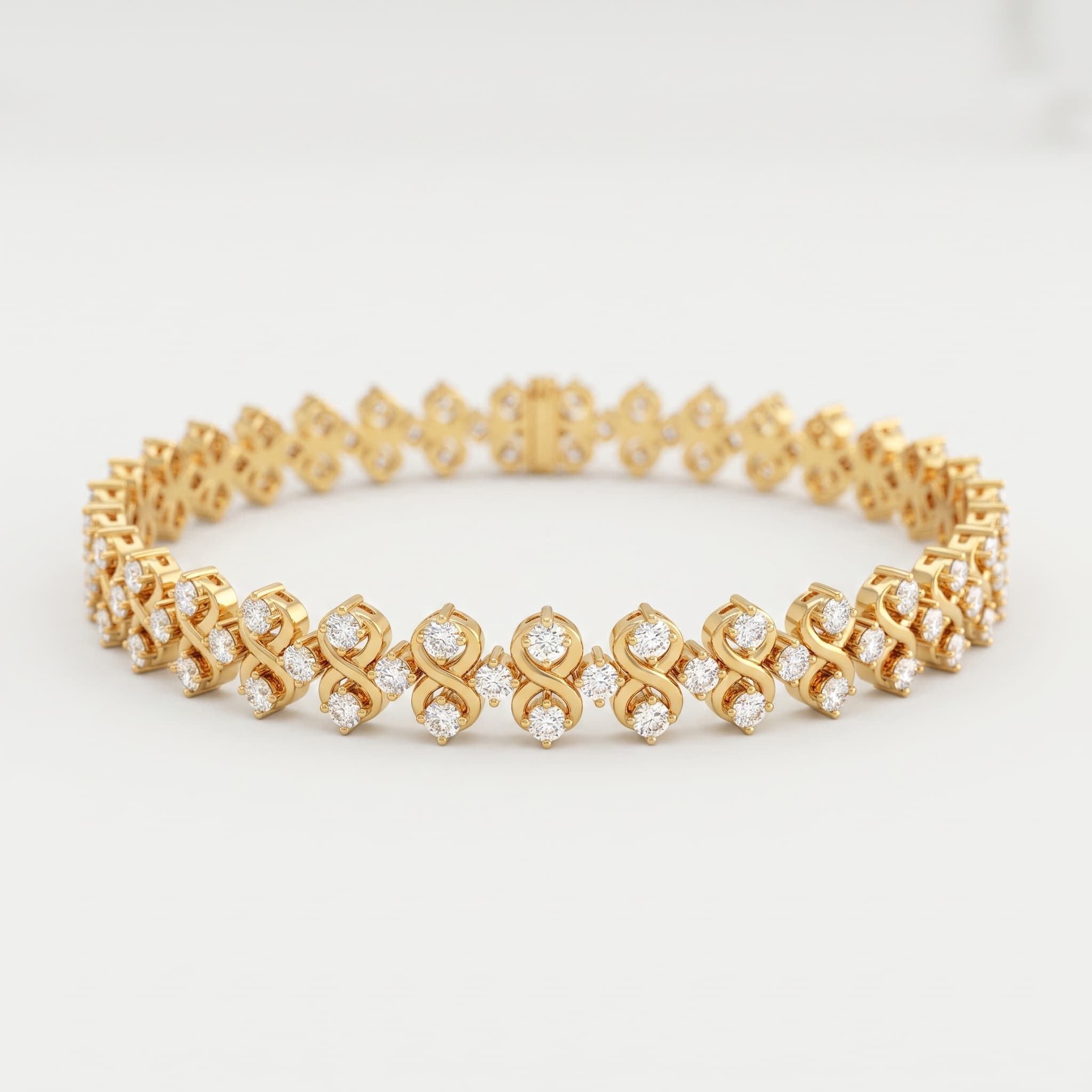 Clover Cascade — Round Diamond Three-Row Floral Link Bracelet
