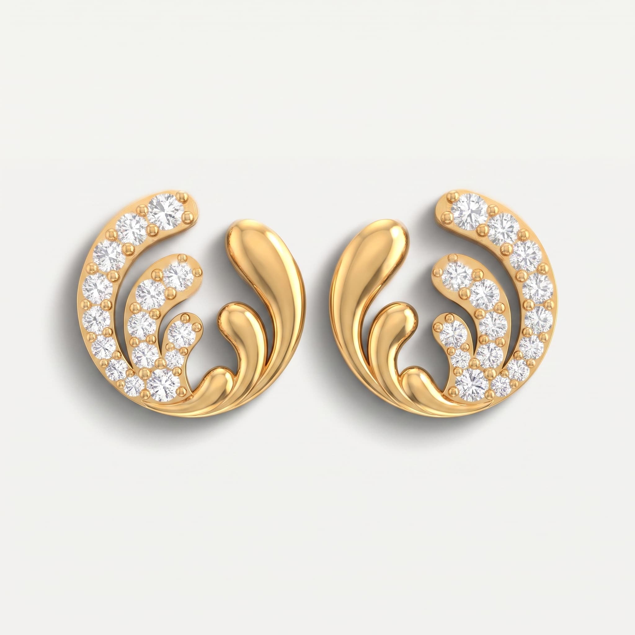 Feather Swirl — Round Diamond Graduated Swirl Stud Earrings