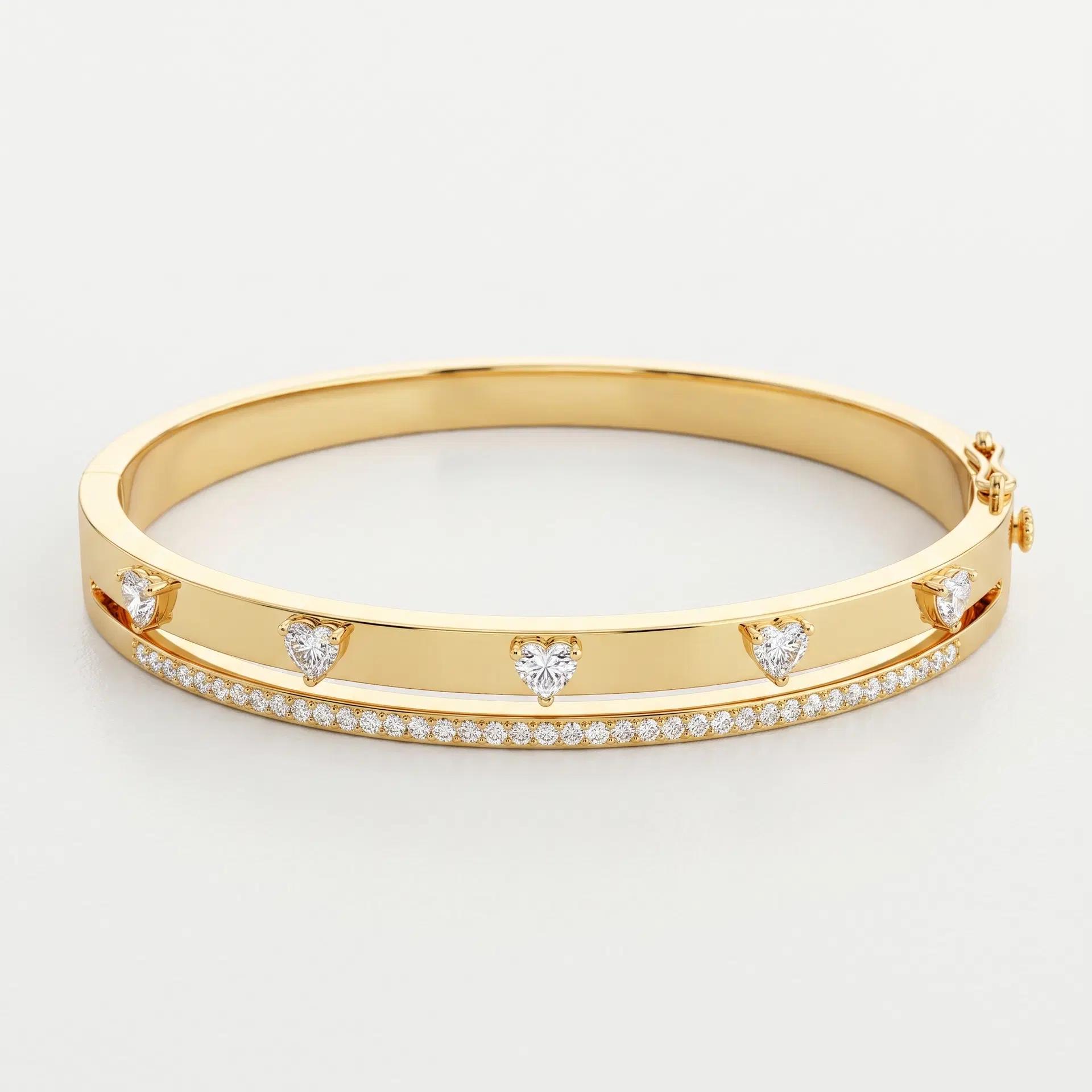 Heart Diamond Gold Bangle Bracelet