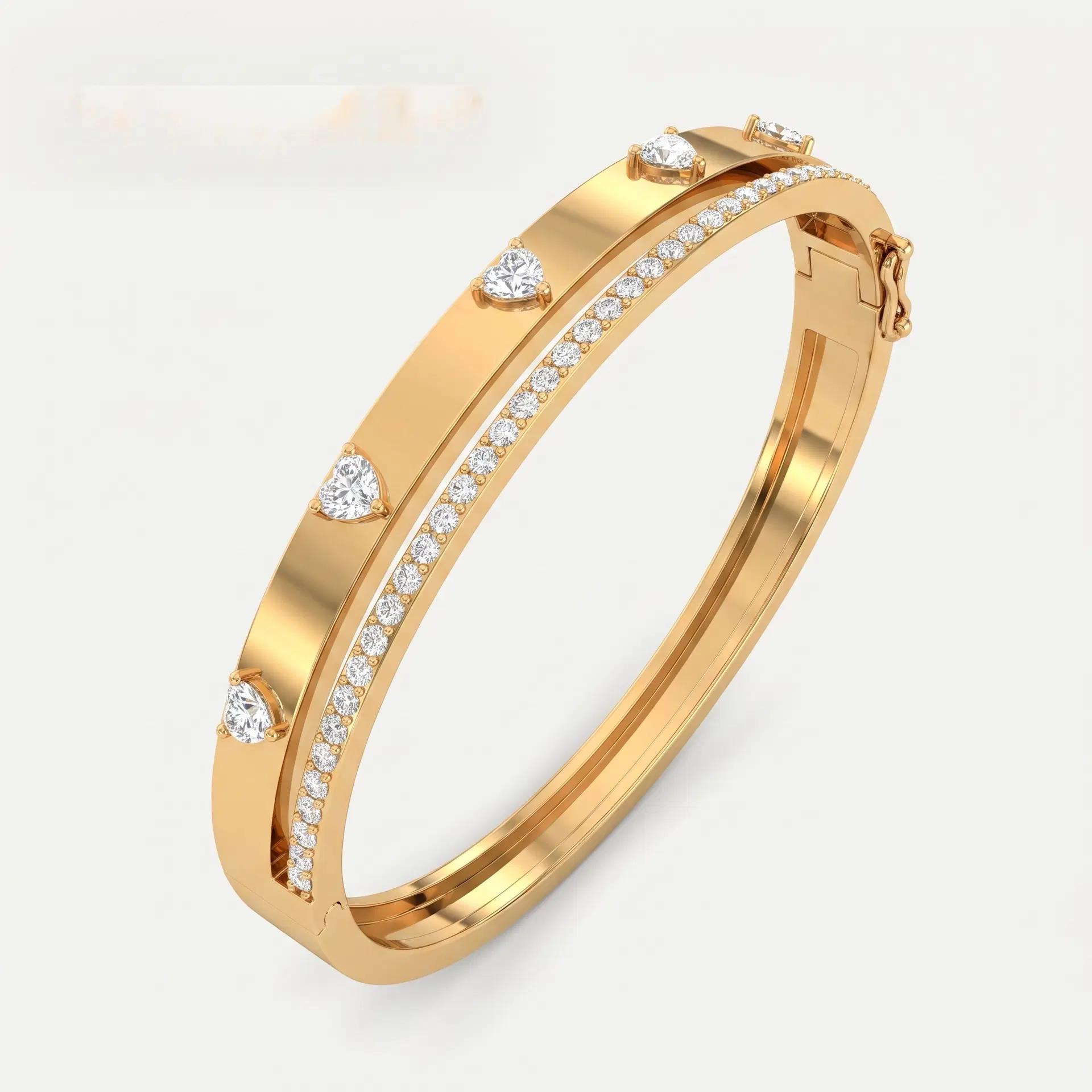 Heart Diamond Gold Bangle Bracelet on model