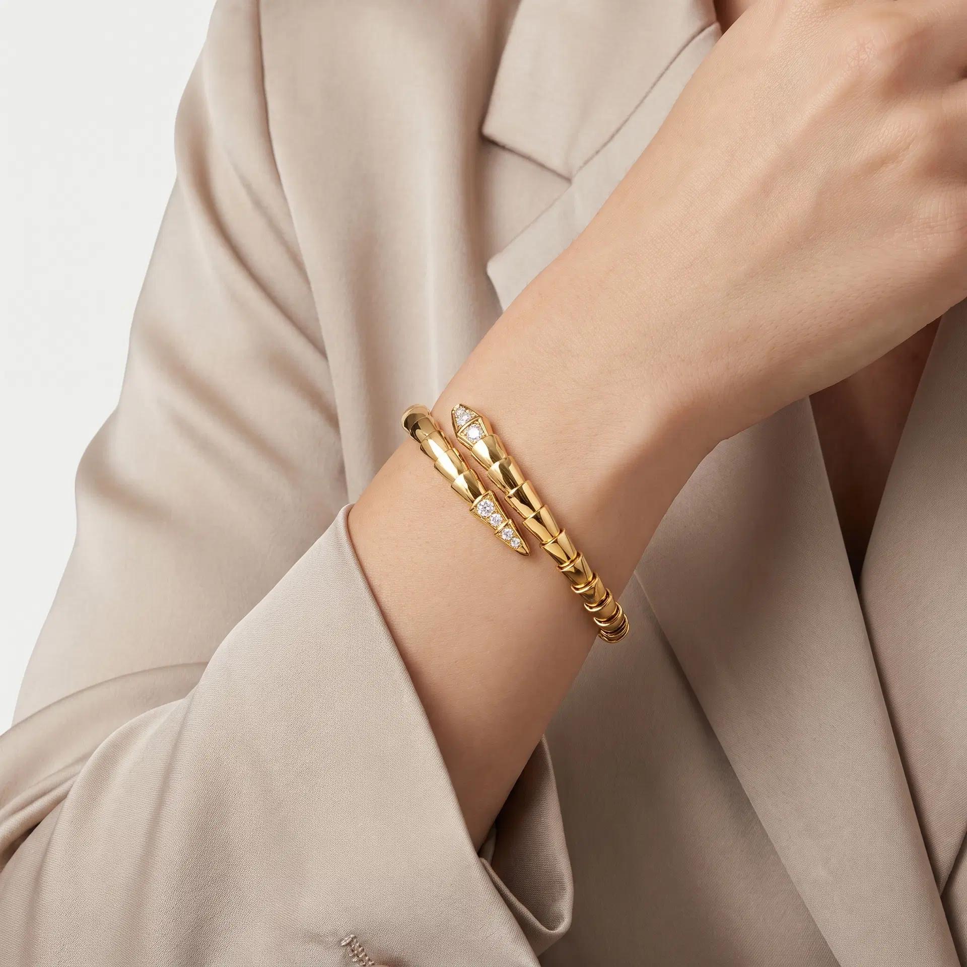 Diamond Serpent Bypass Bangle on model