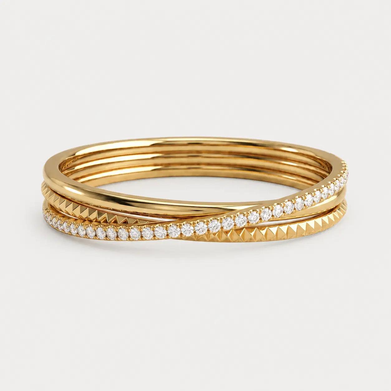 Round Diamond Interlocking Double Bangle