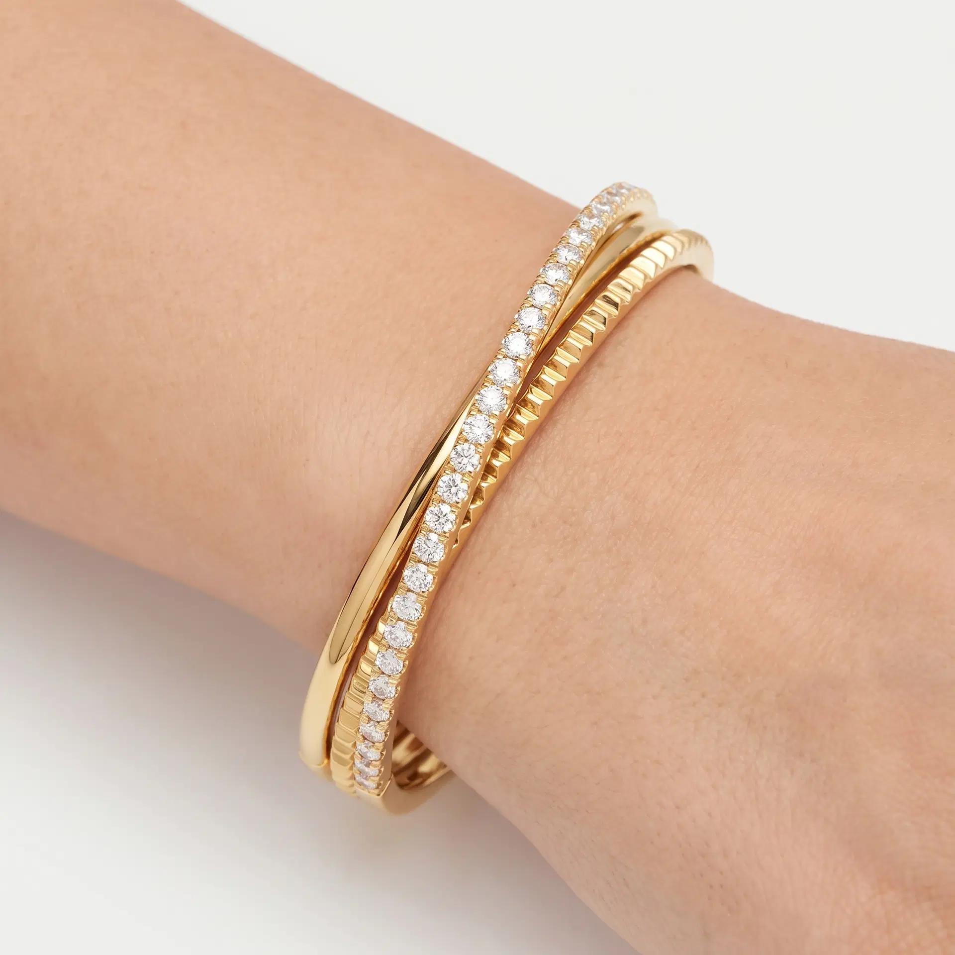 Round Diamond Interlocking Double Bangle on model