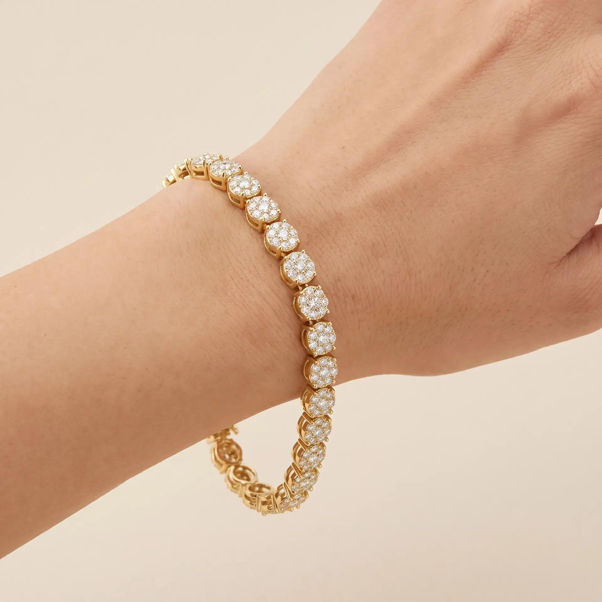 Round Diamond Cluster Tennis Bracelet on model