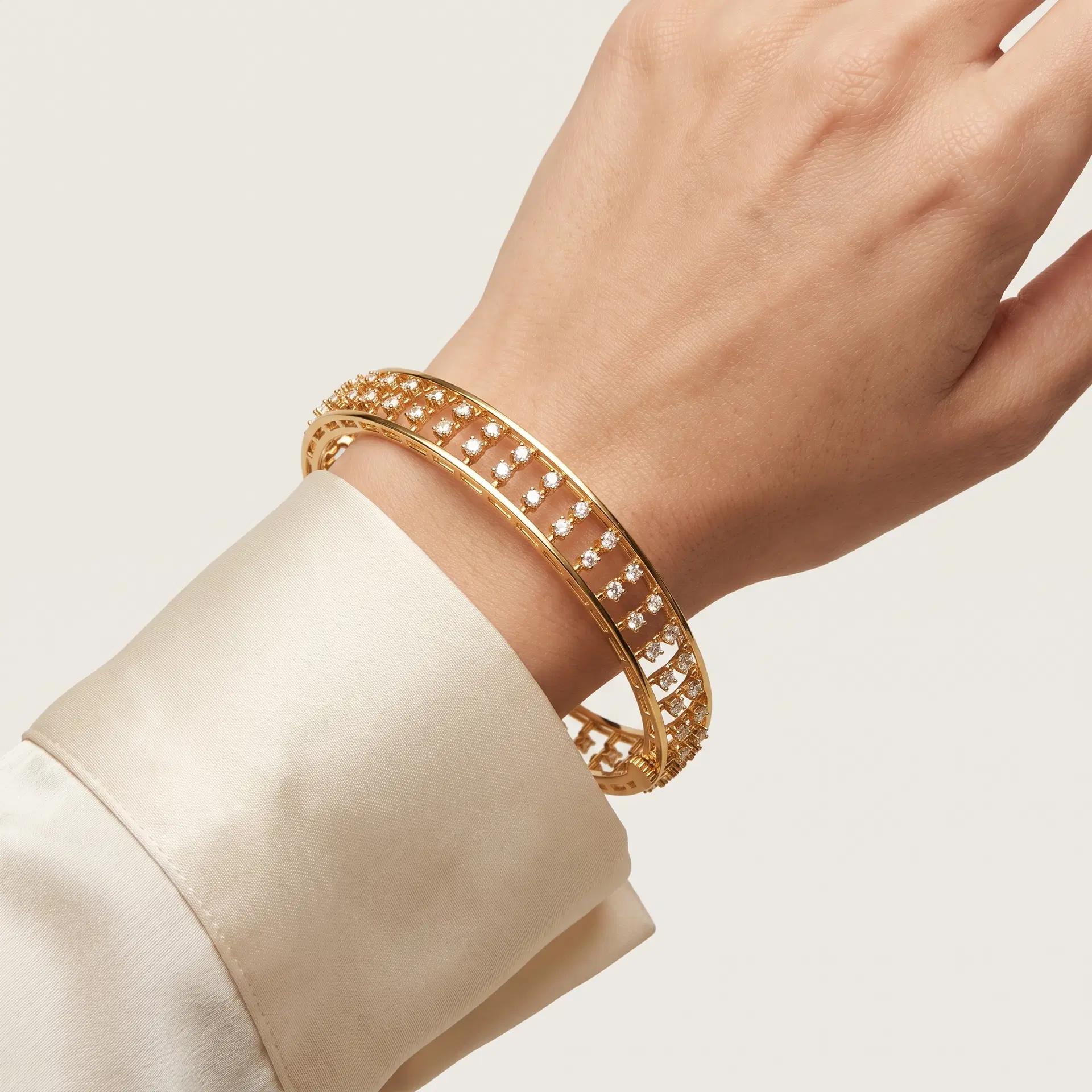 Round Diamond Cage Bangle on model