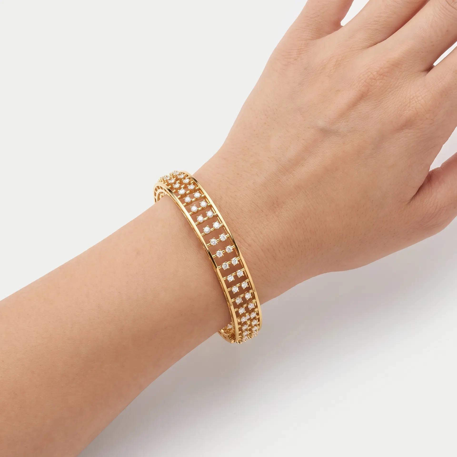 Round Diamond Cage Bangle on model