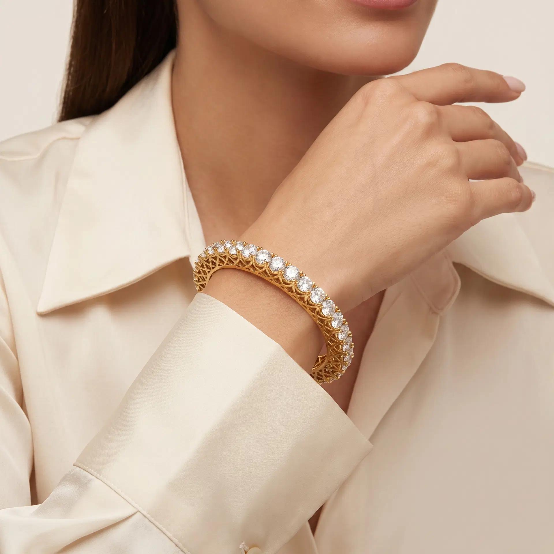 Classic Diamond Lattice Eternity Bangle on model