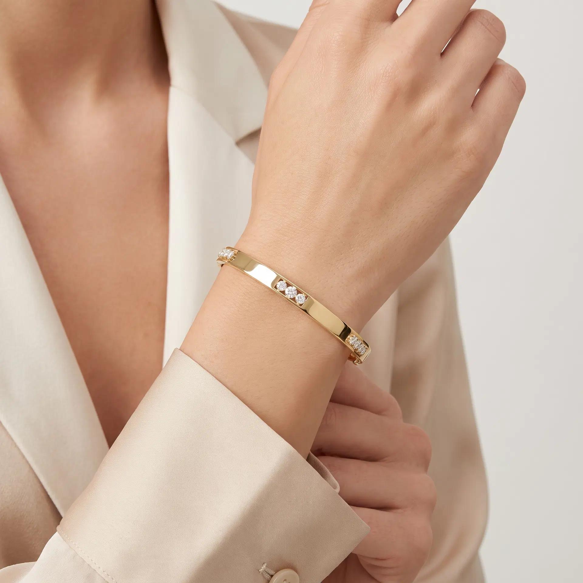 Round Diamond Cluster Station Bangle on model
